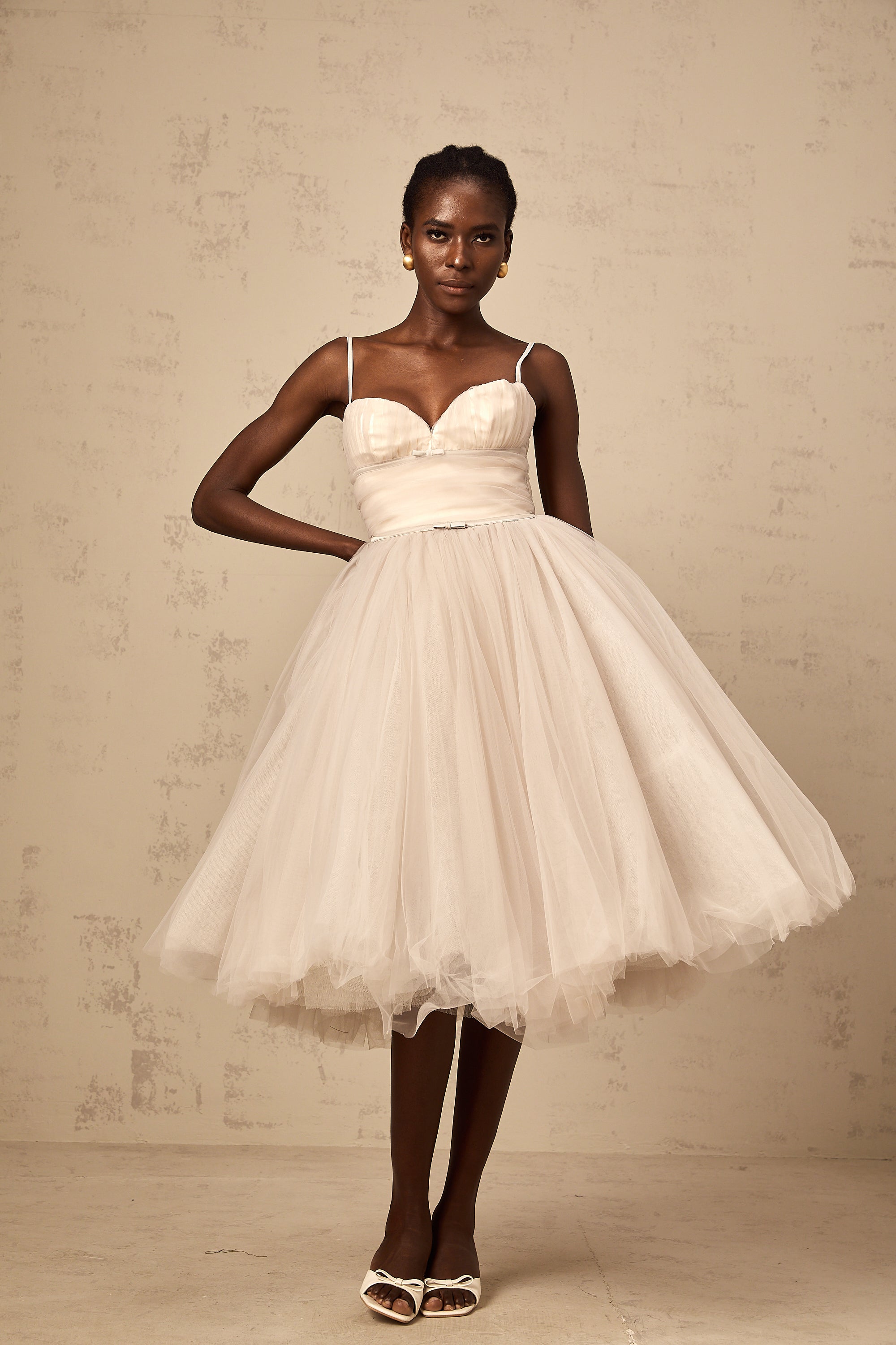 Odin sleeveless pleated tulle midi dress