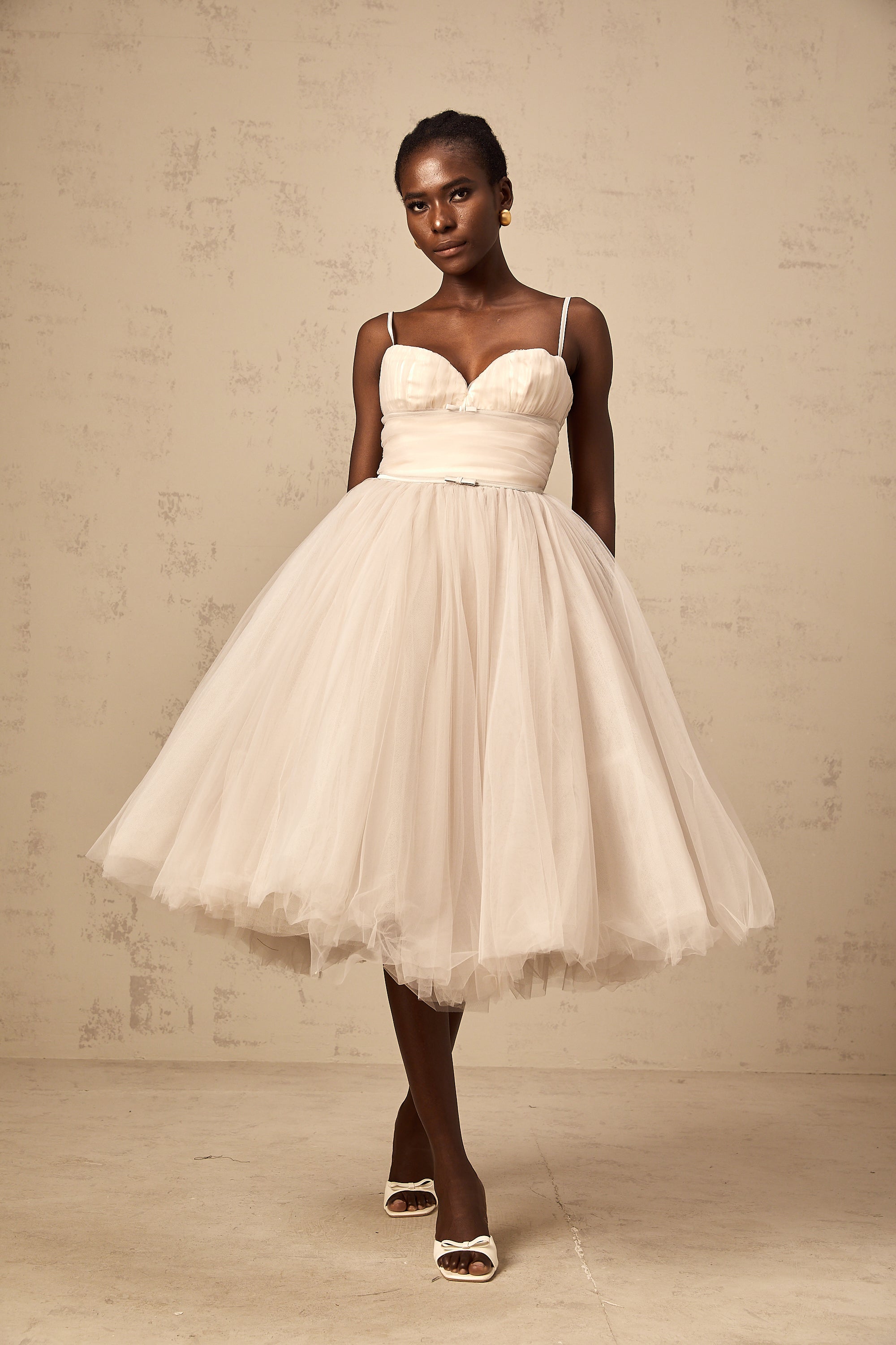 Odin sleeveless pleated tulle midi dress