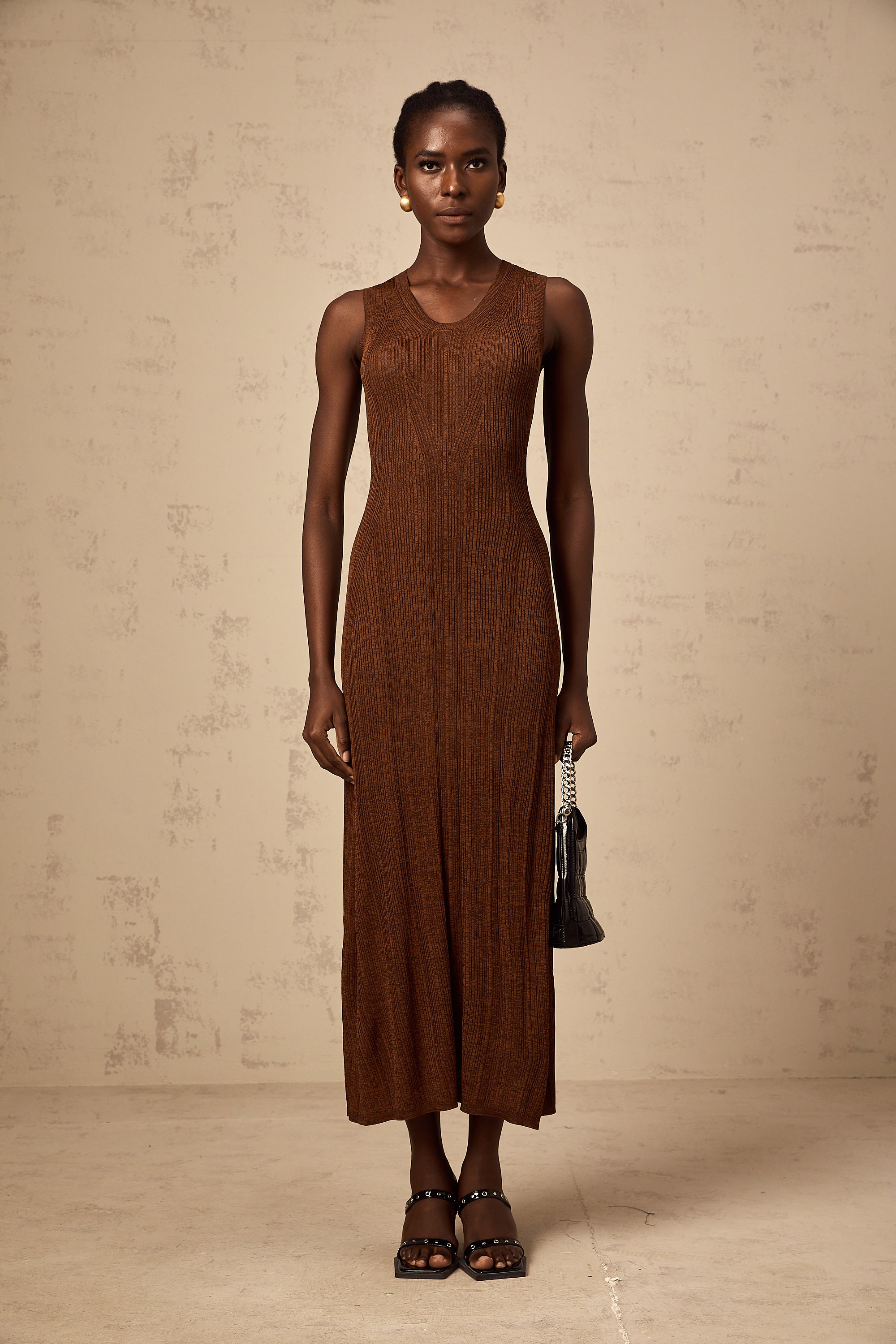 Aurore brown cut-out knitted midi dress