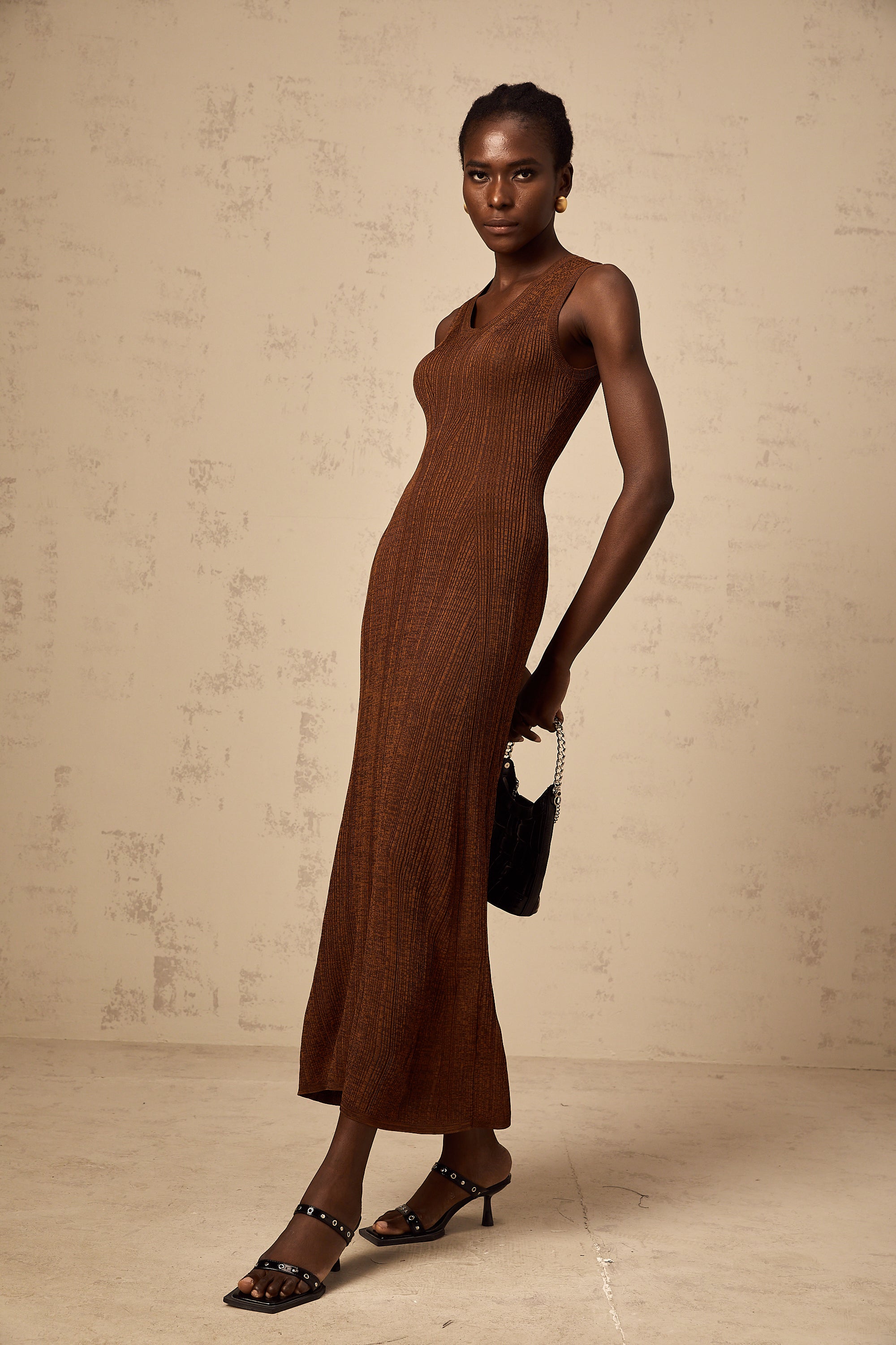 Aurore brown cut-out knitted midi dress