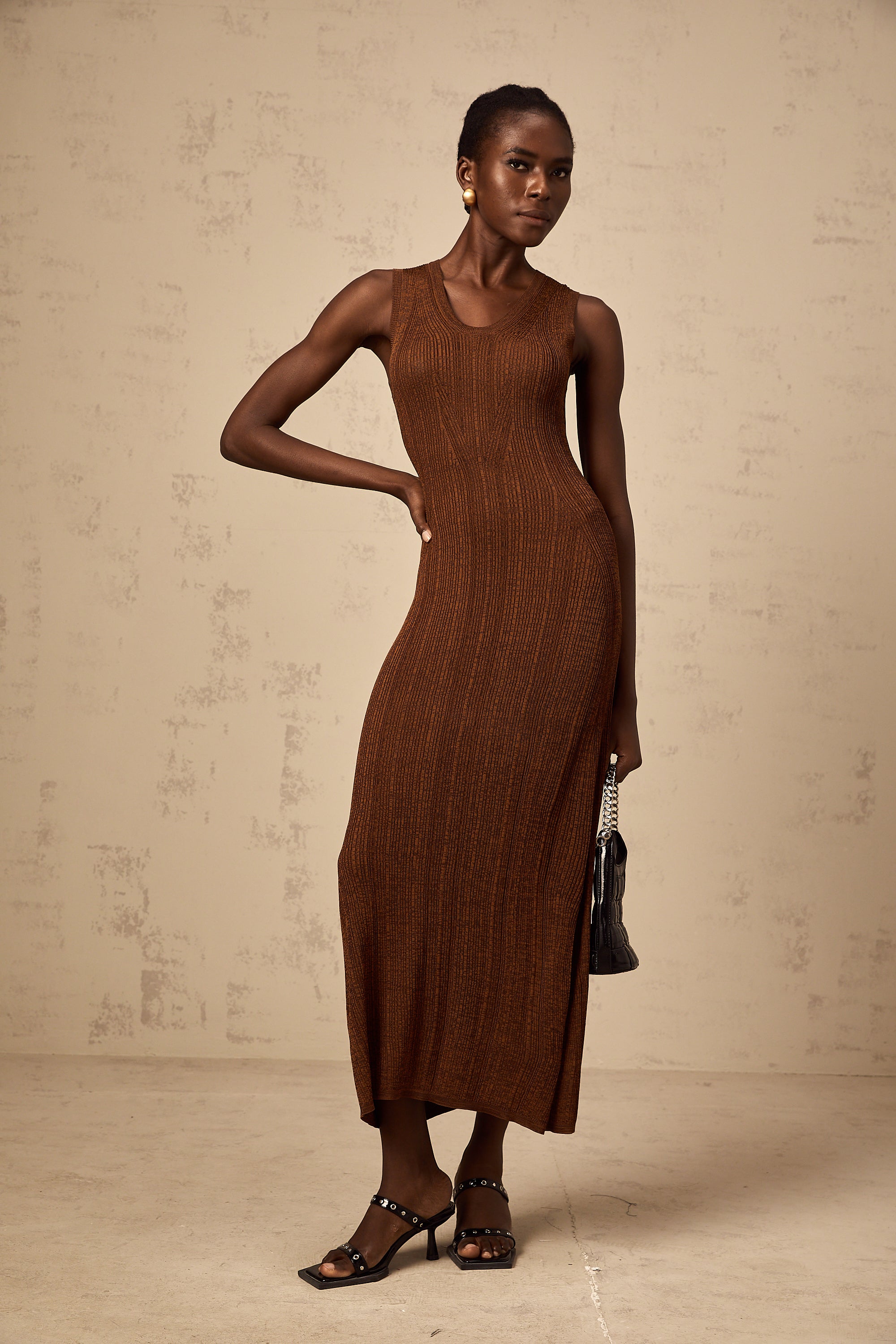 Aurore brown cut-out knitted midi dress