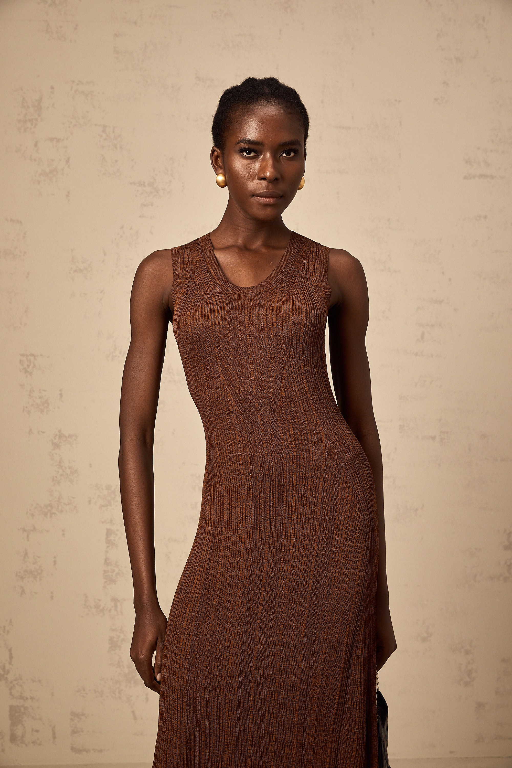 Aurore brown cut-out knitted midi dress