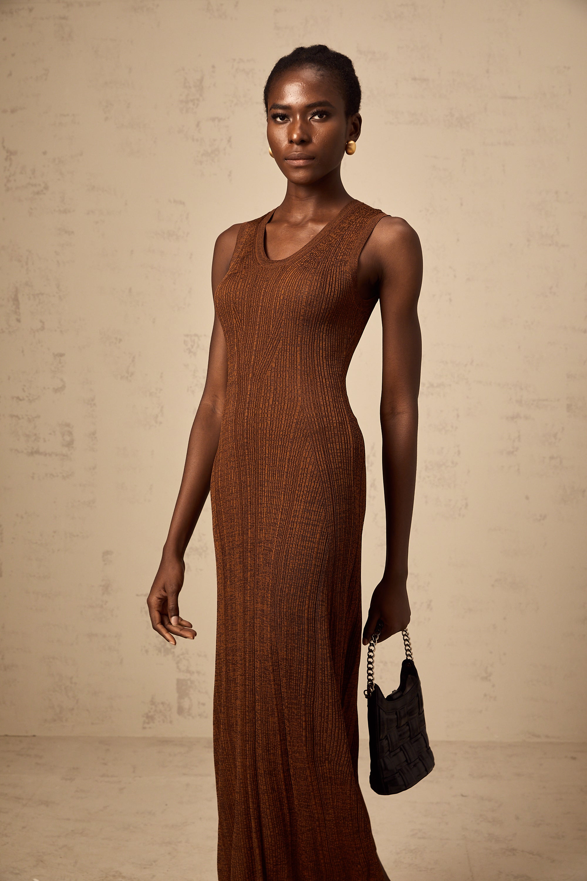 Aurore brown cut-out knitted midi dress