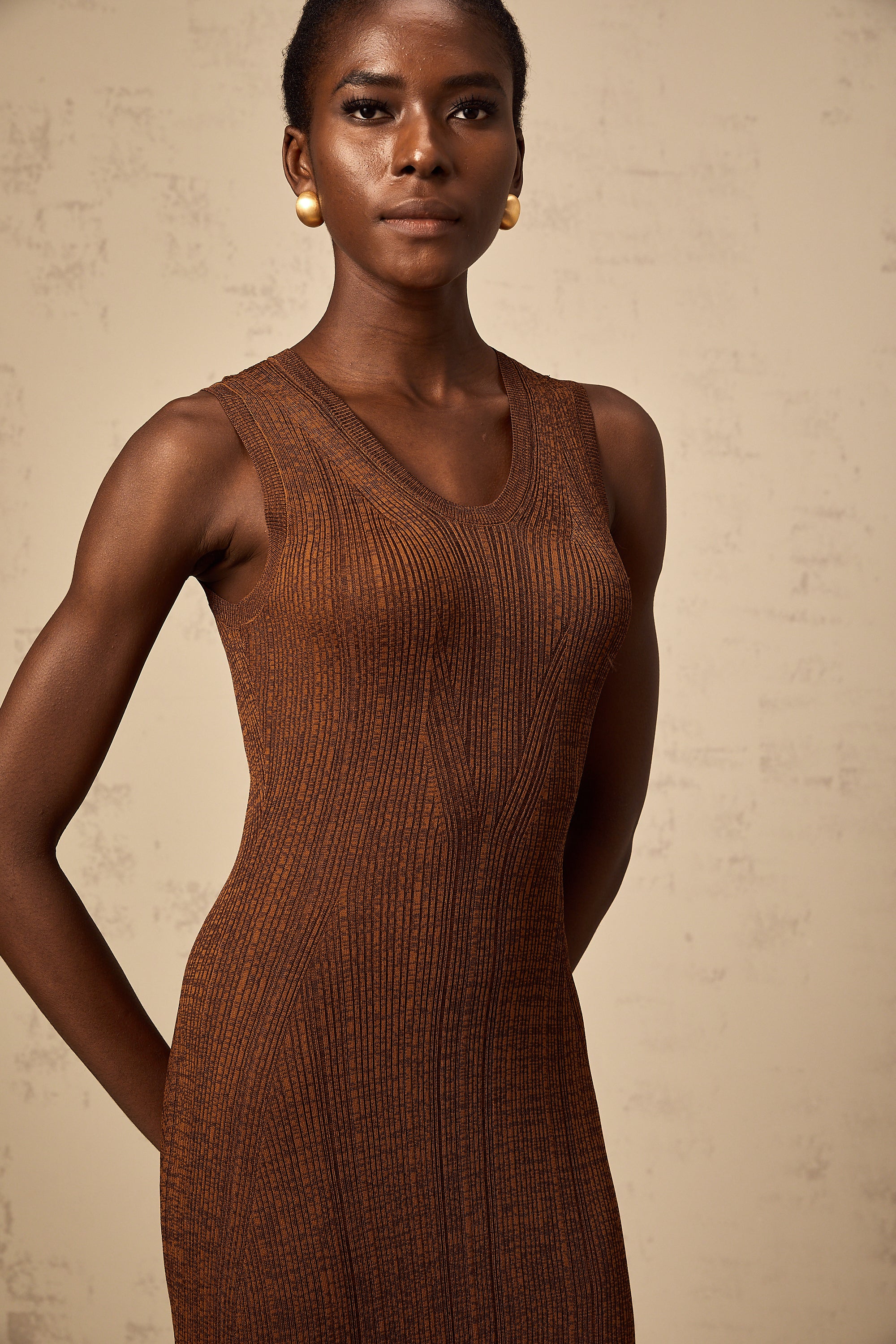 Aurore brown cut-out knitted midi dress