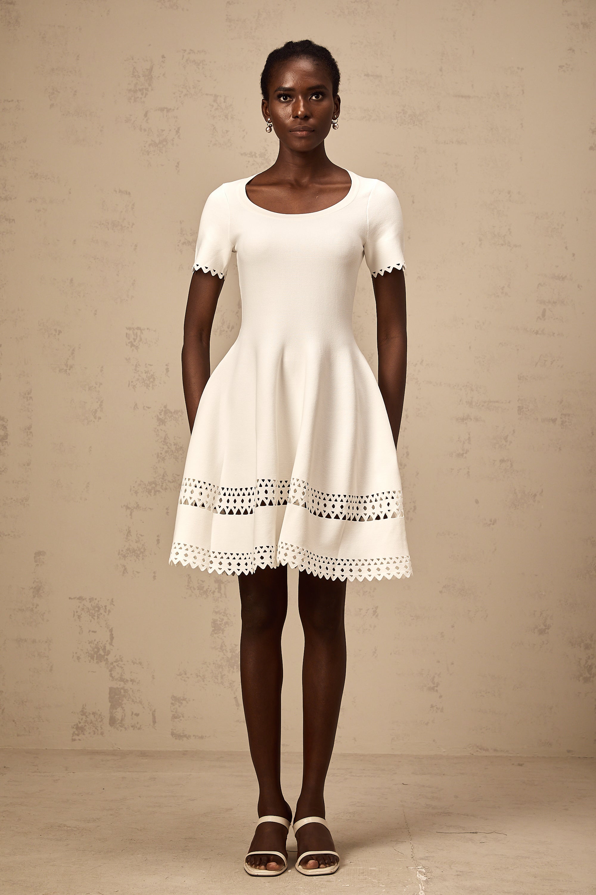 Fleur white cut-out knitted mini dress