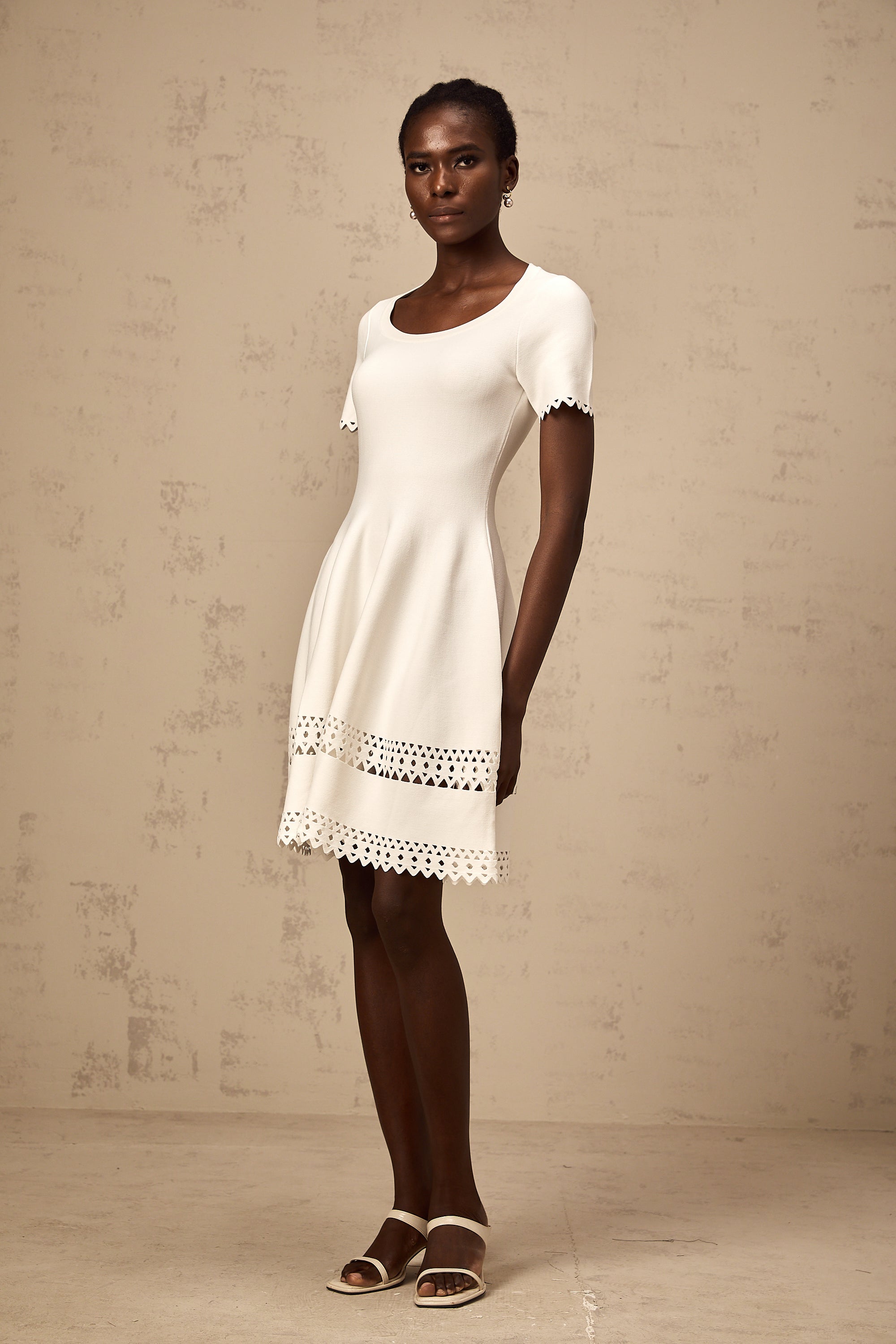 Fleur white cut-out knitted mini dress