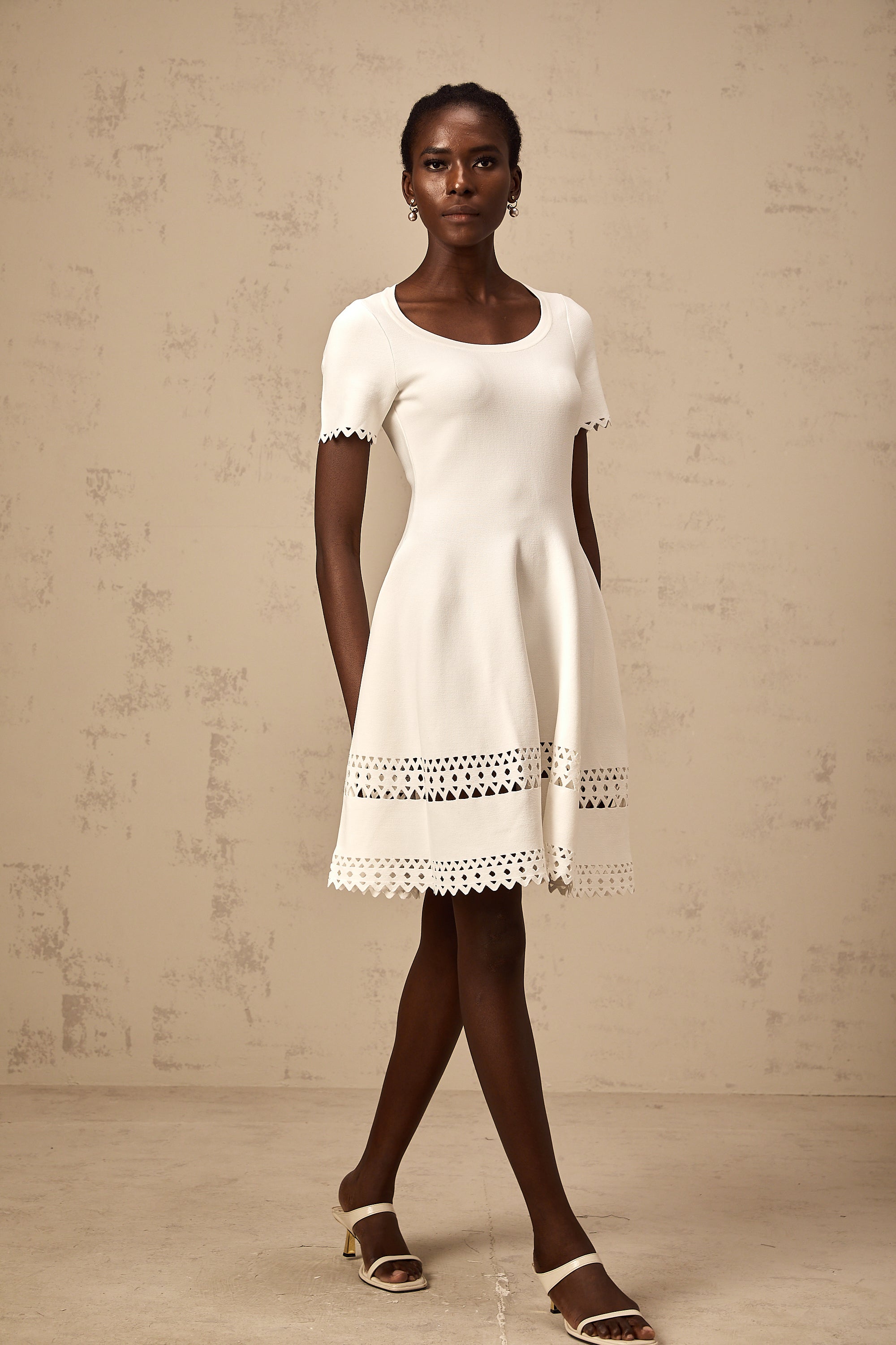 Fleur white cut-out knitted mini dress