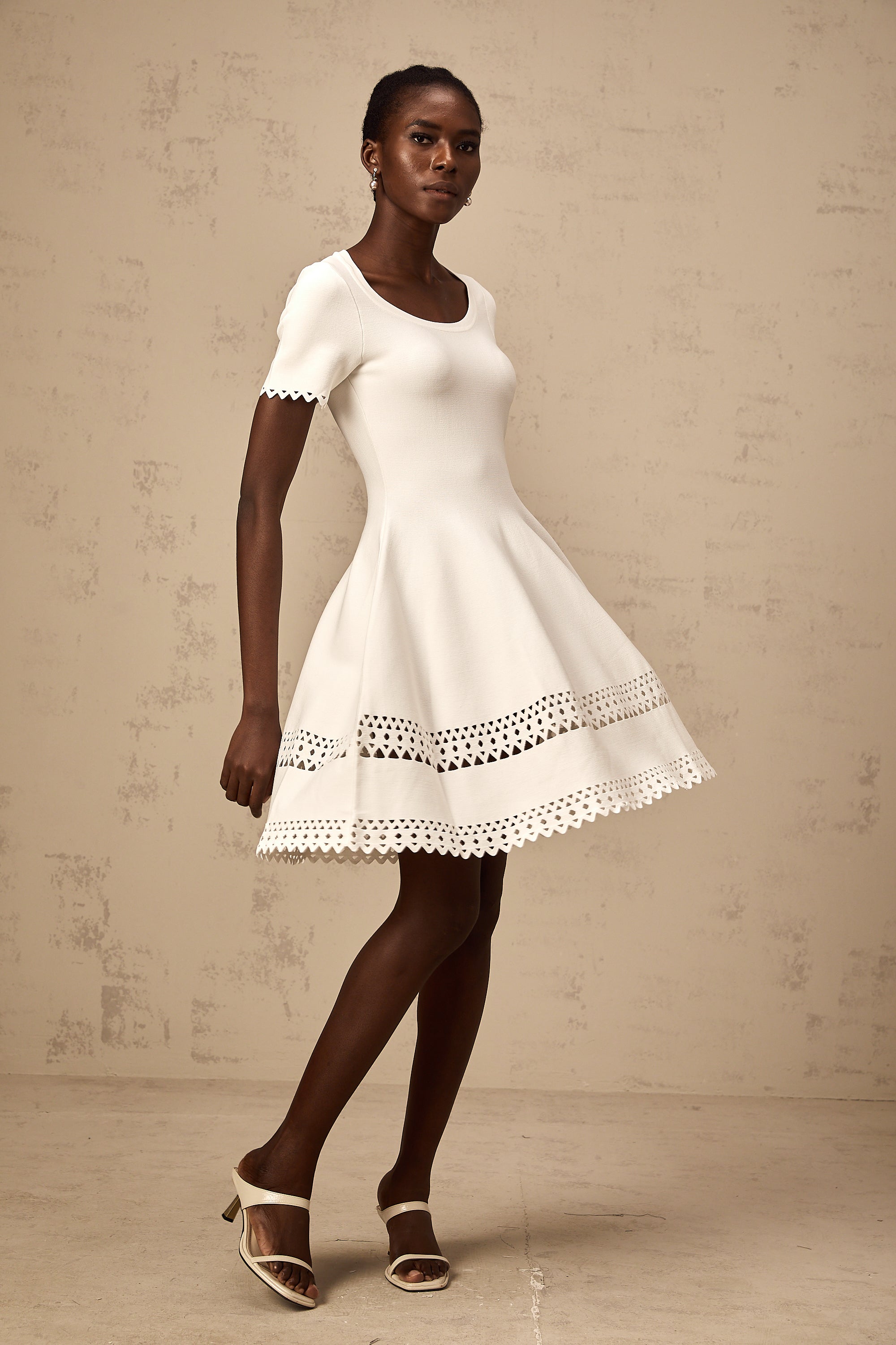 Fleur white cut-out knitted mini dress