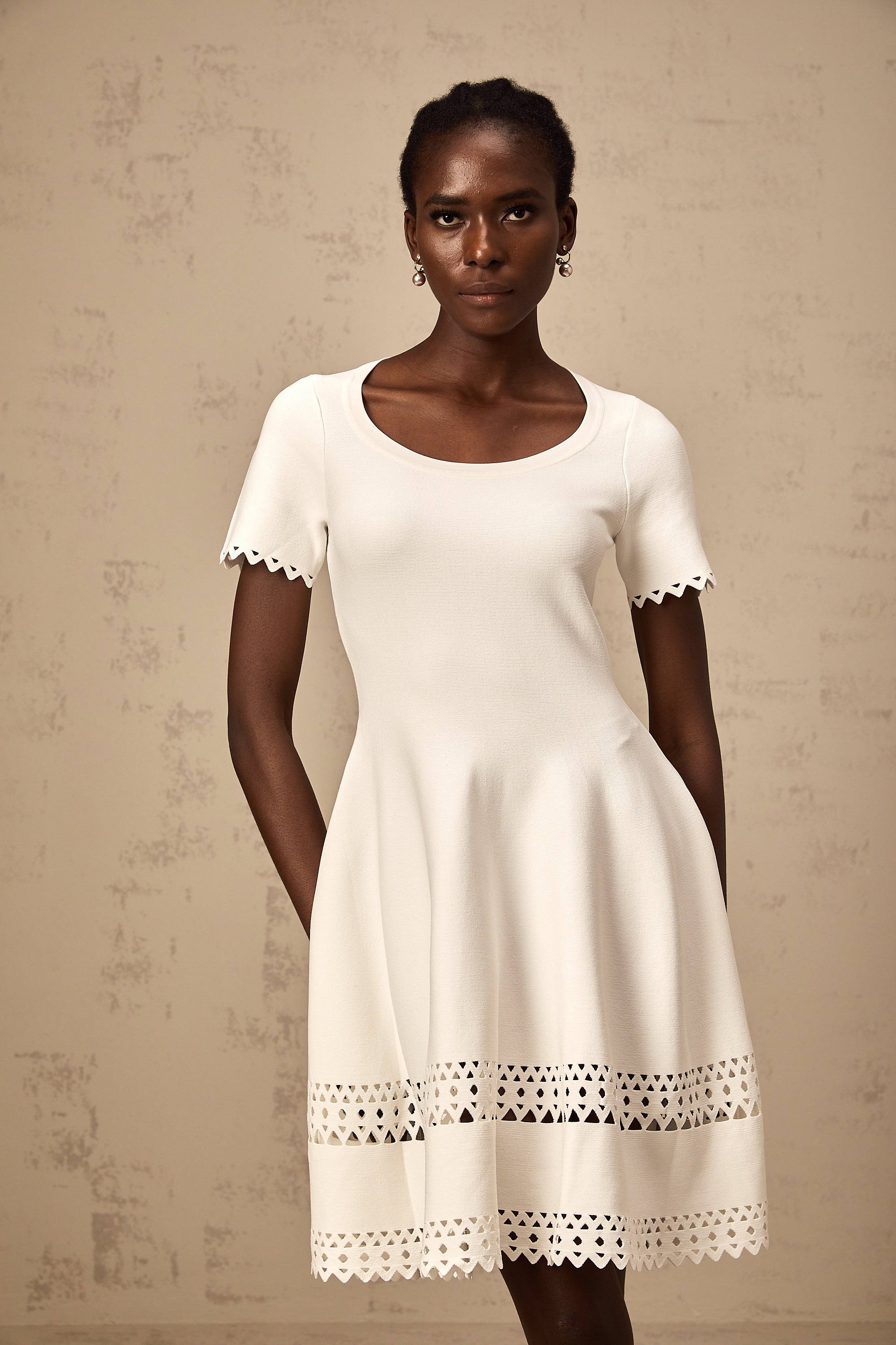 Fleur white cut-out knitted mini dress