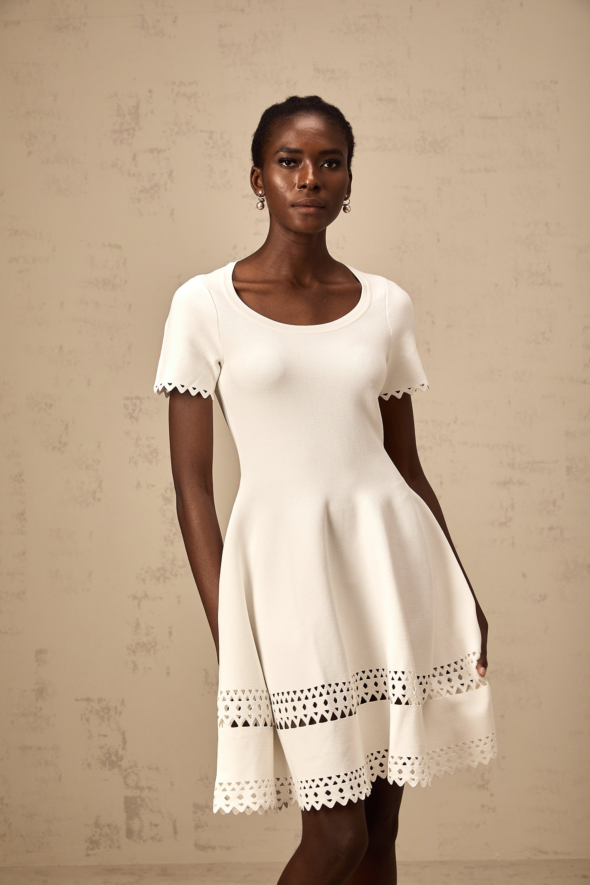 Fleur white cut-out knitted mini dress