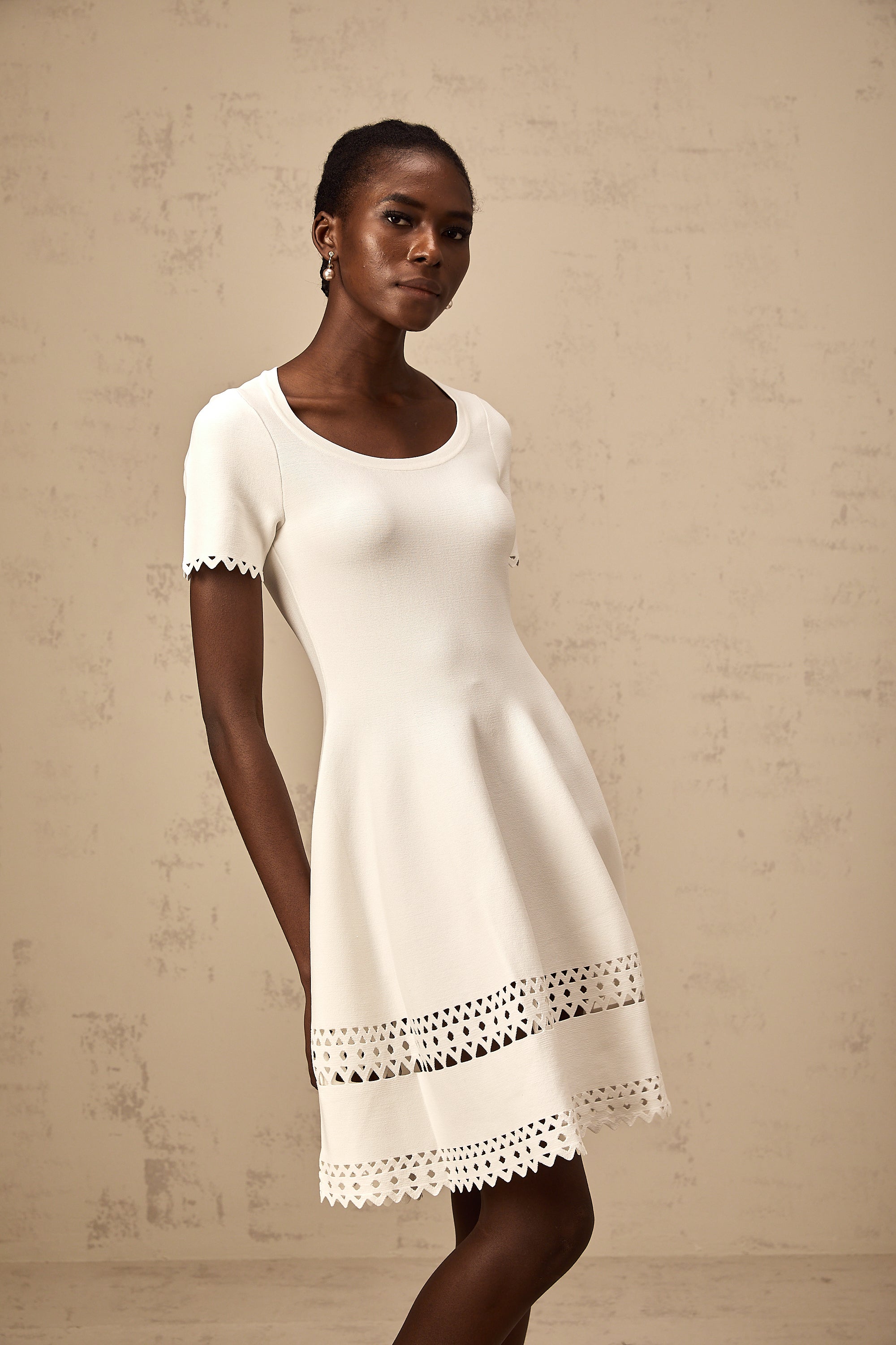 Fleur white cut-out knitted mini dress