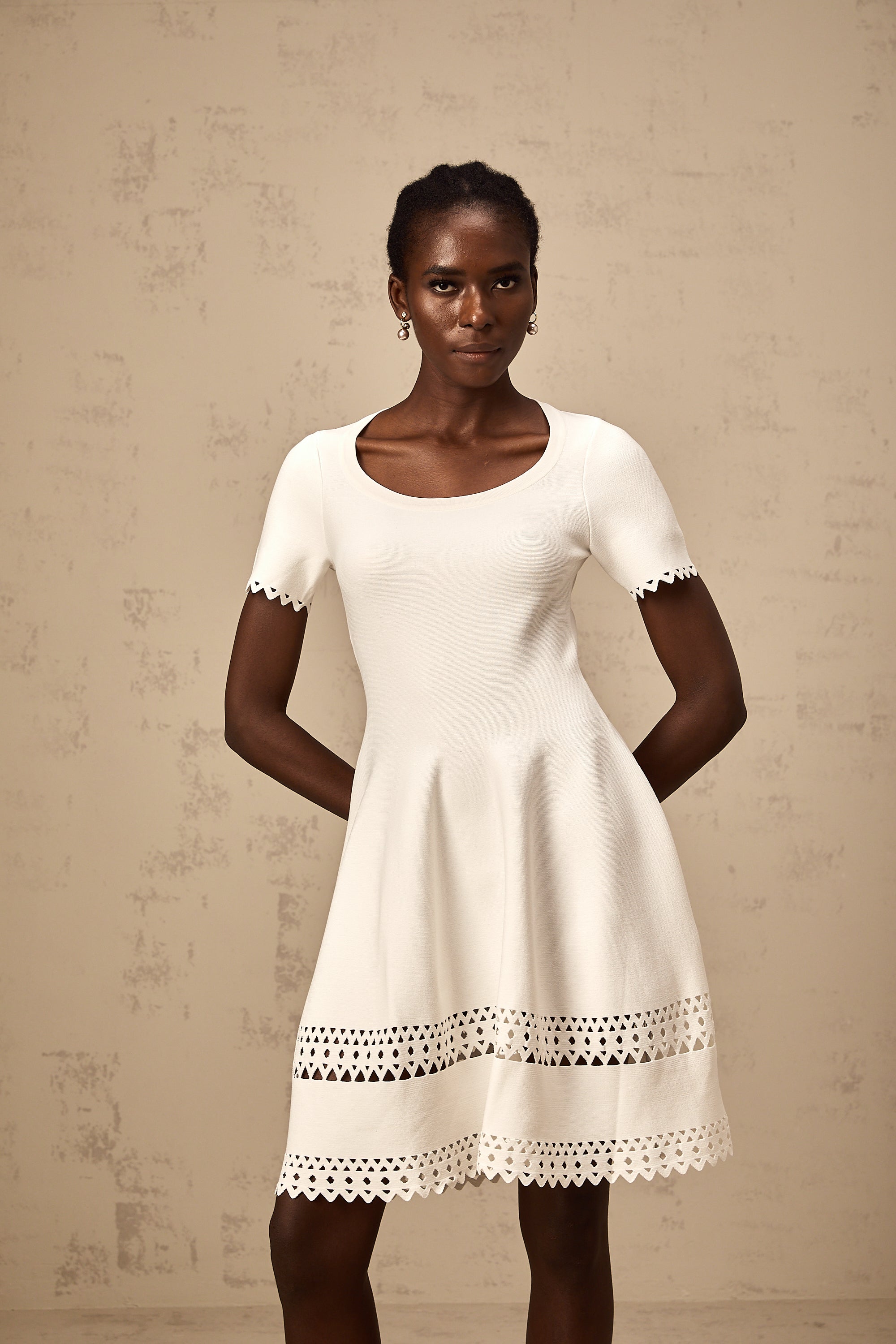 Fleur white cut-out knitted mini dress