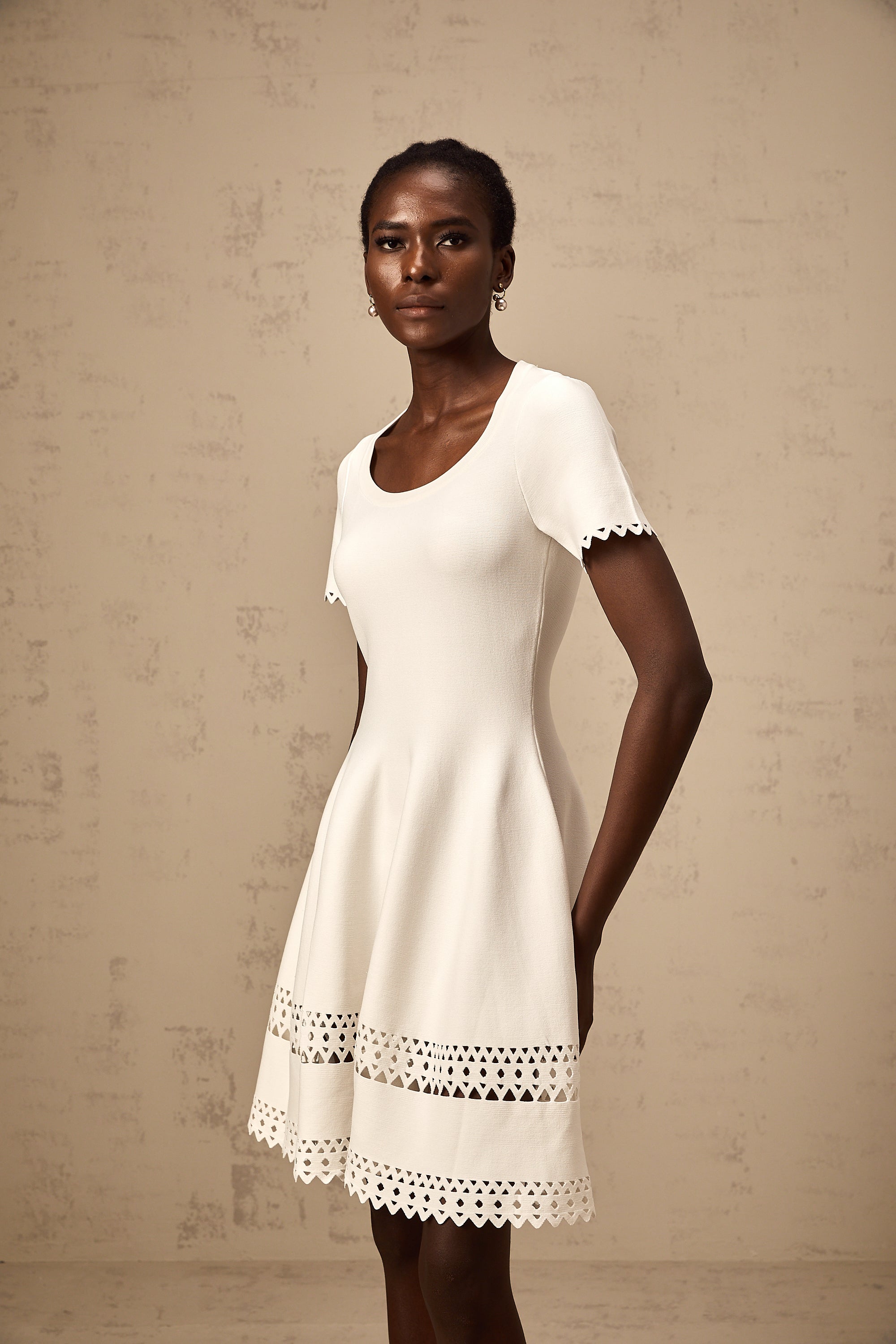 Fleur white cut-out knitted mini dress