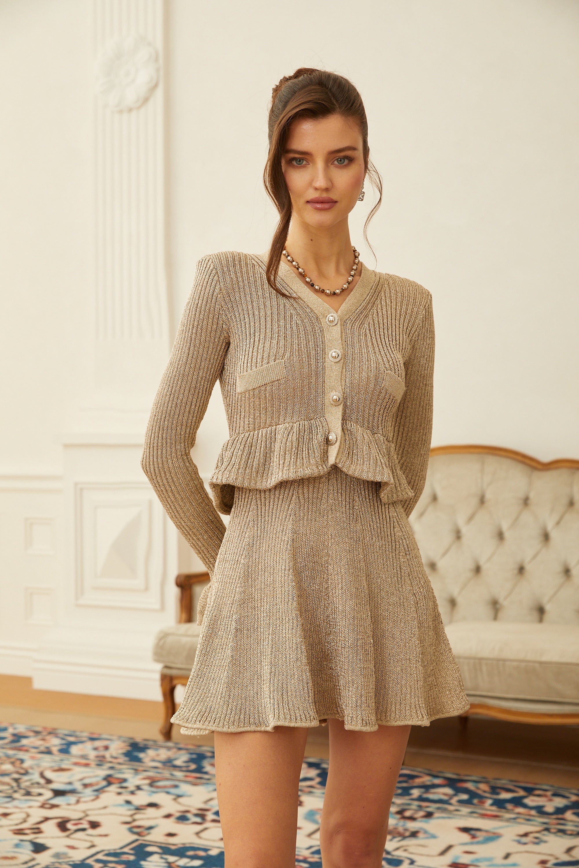 Grażyna Gold Lurex Knit Mini Dress