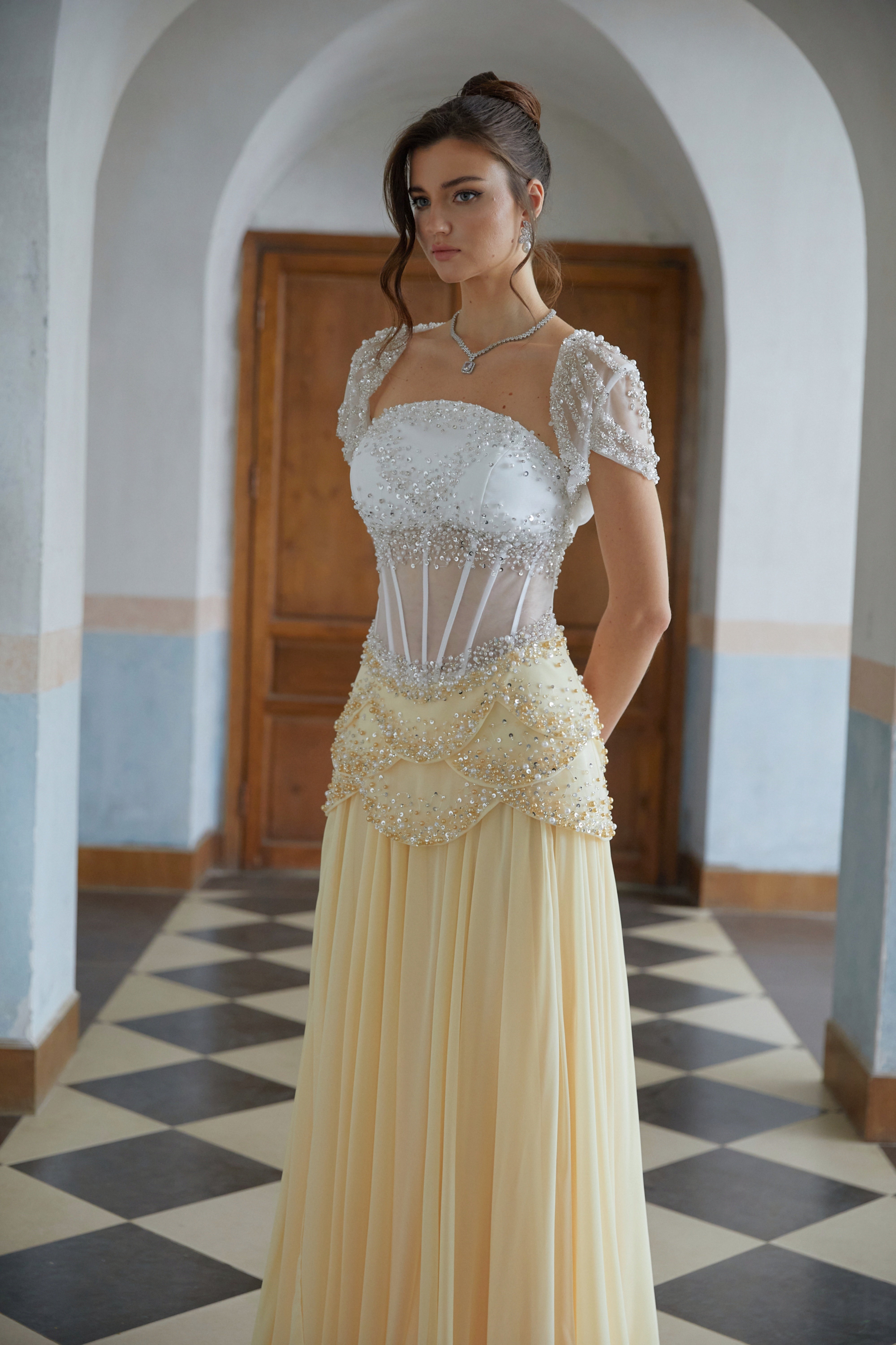 Kiki Yellow Embellished Maxi Gown