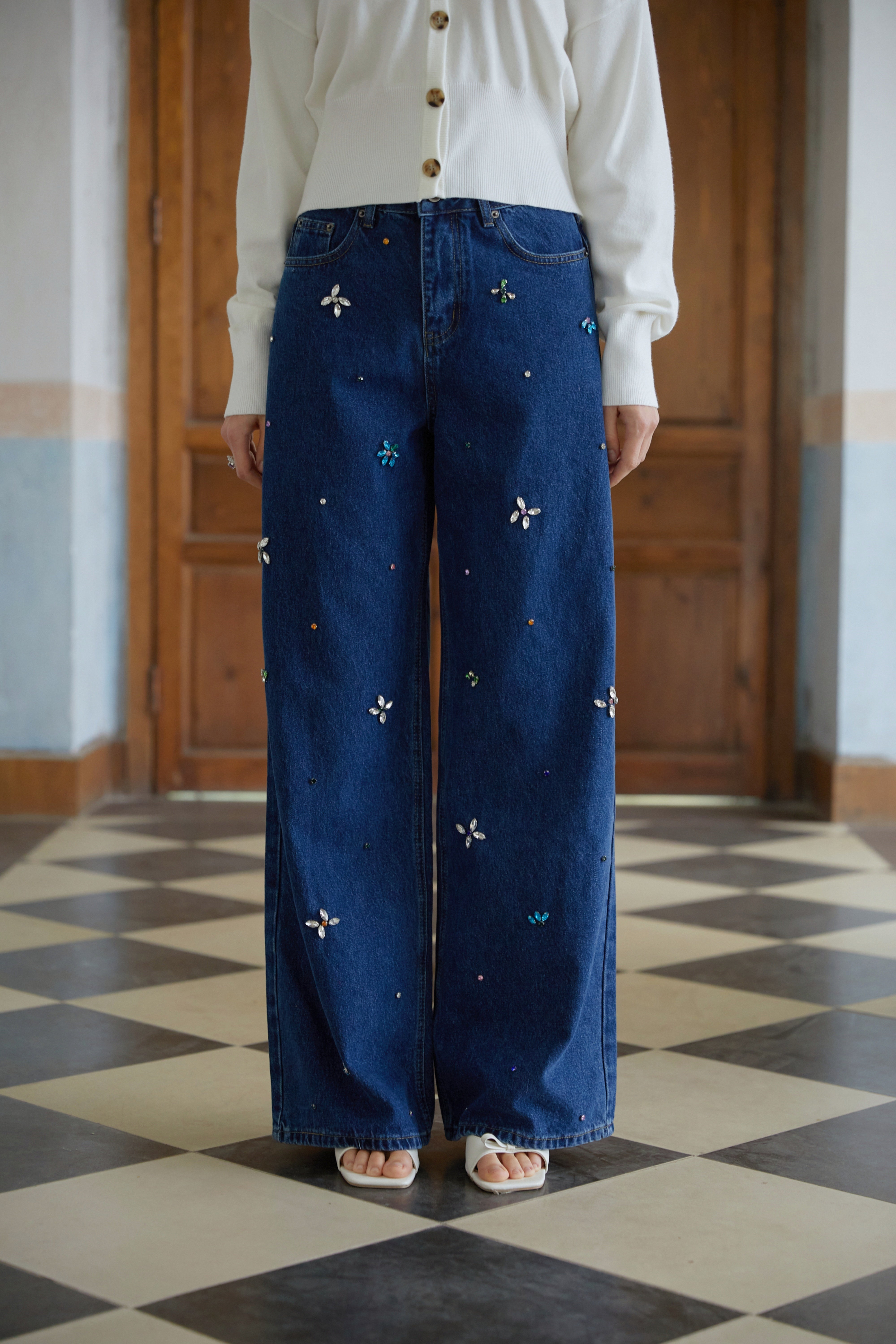 Caoimhe Indigo Blue Crystal Floral Jeans