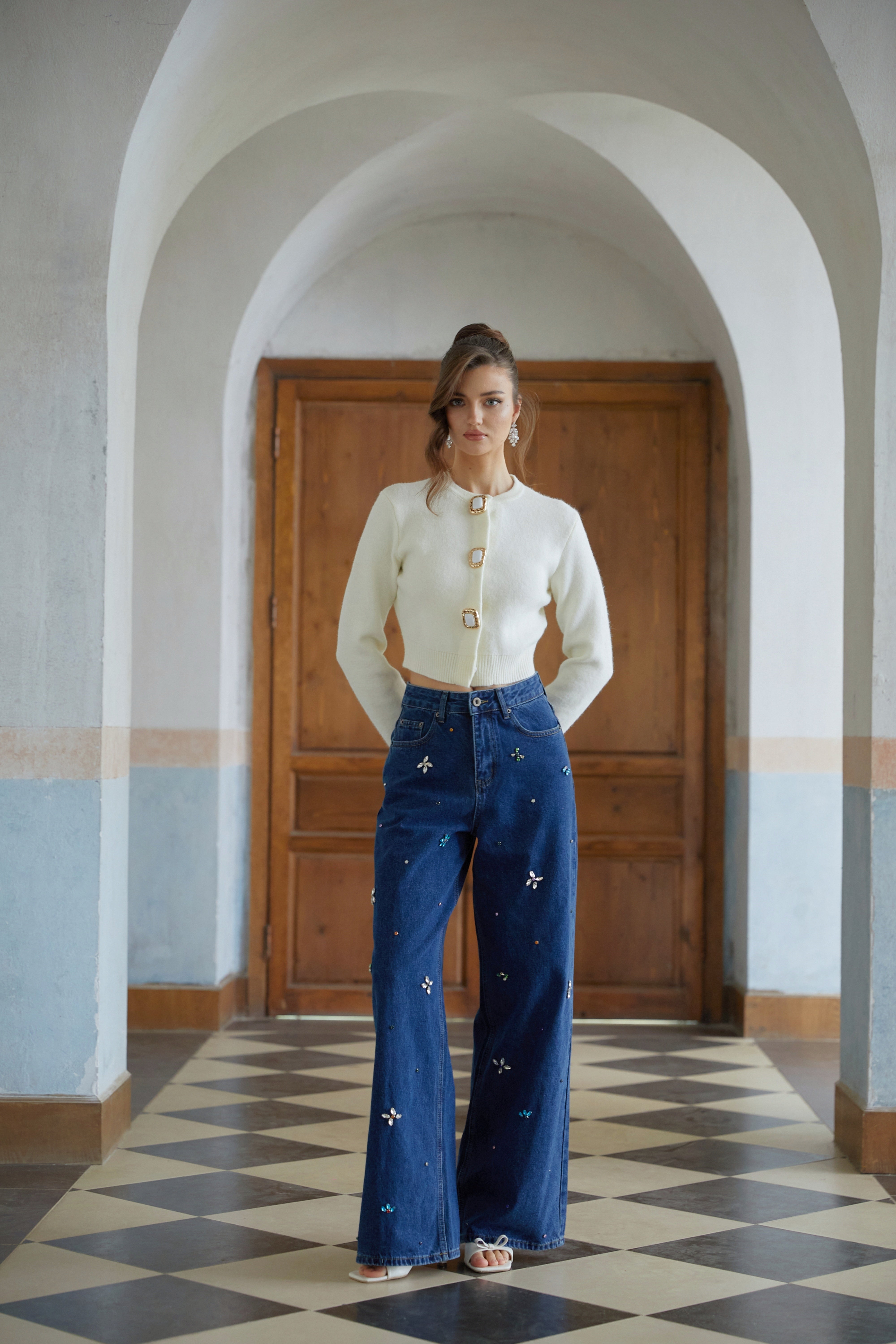 Liliana White Cropped Knit Cardigan