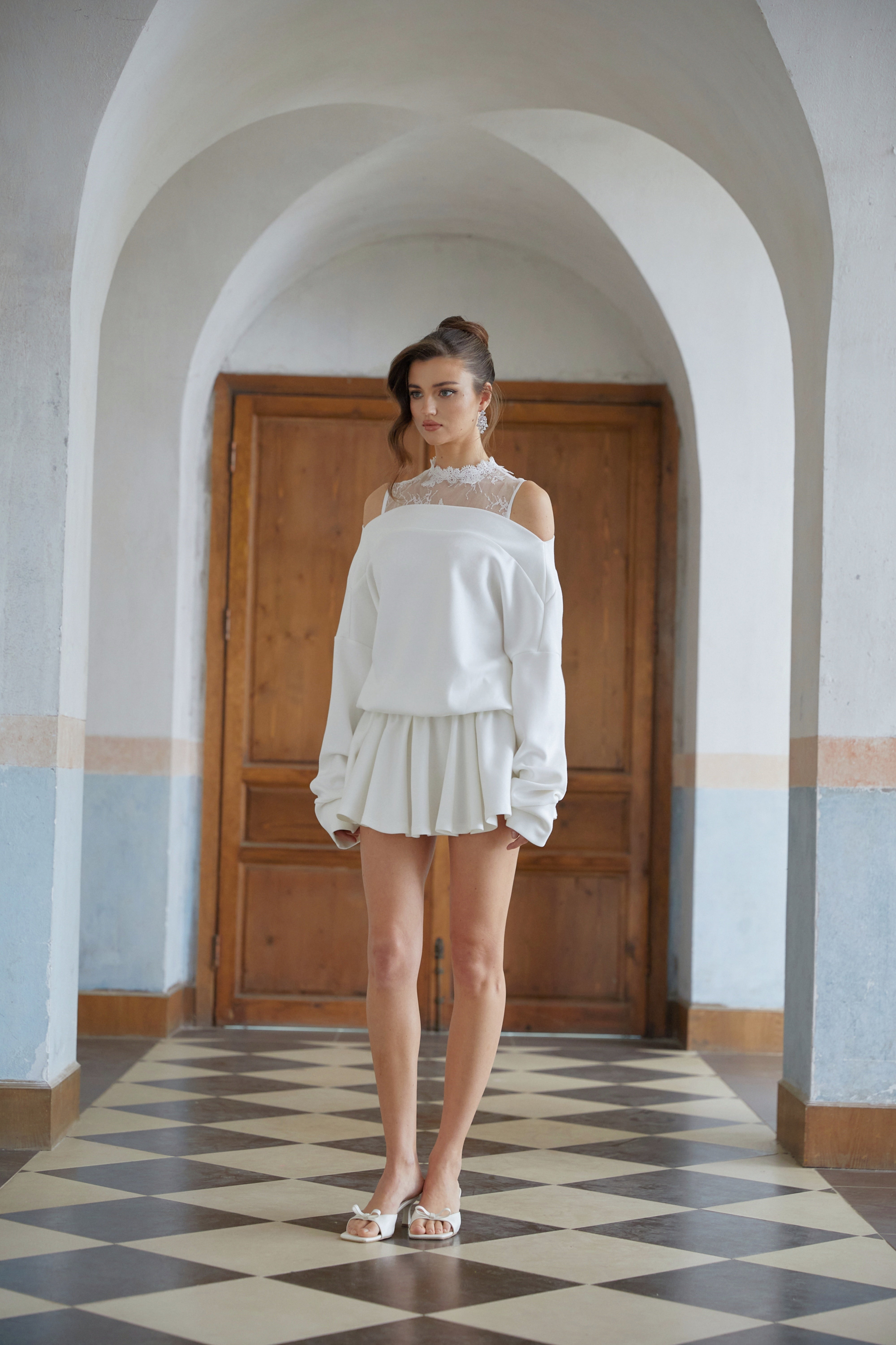Ailbhe White Lace Detail Mini Sweatshirt Dress