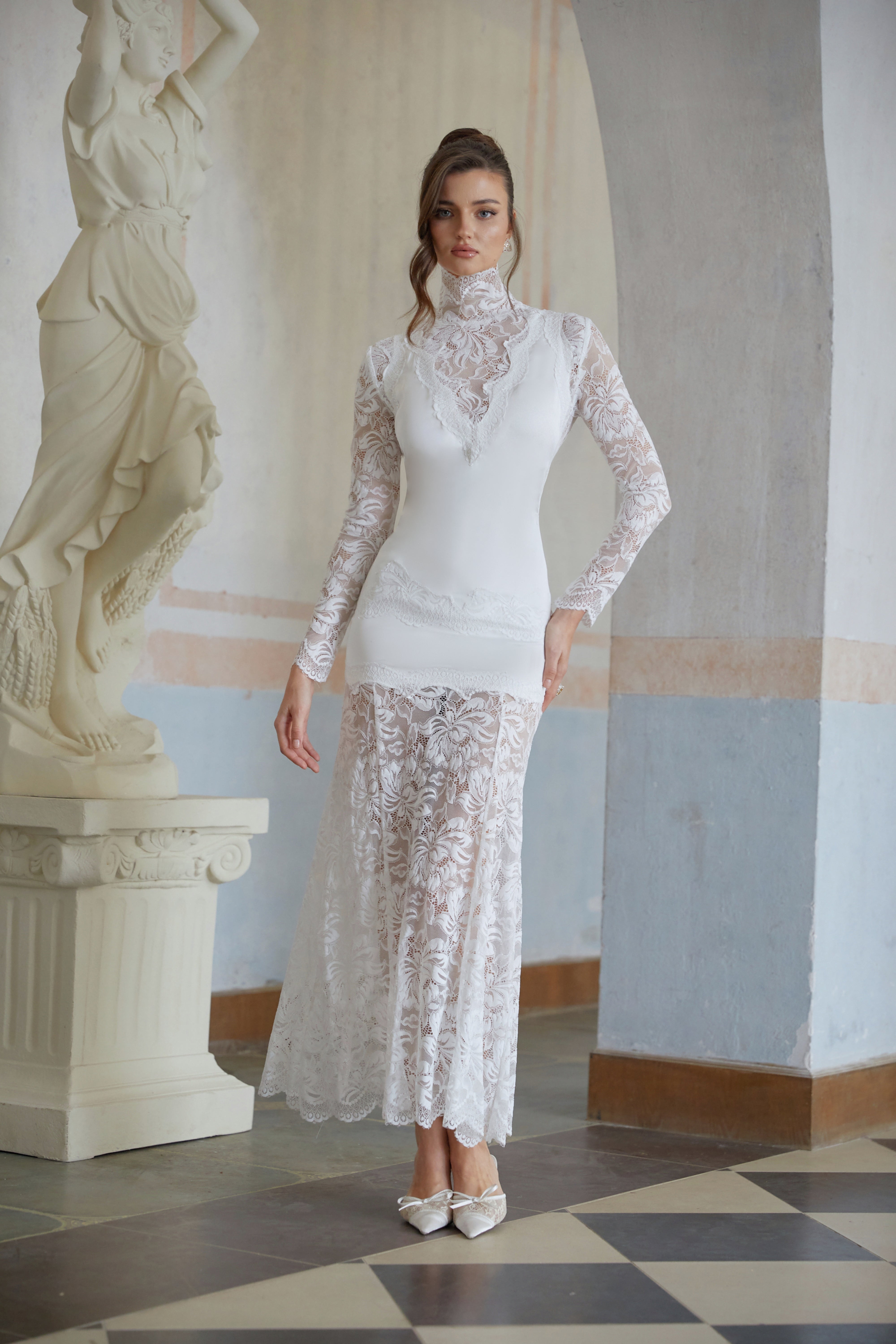 Airelle White Satin Panel Lace Maxi Dress