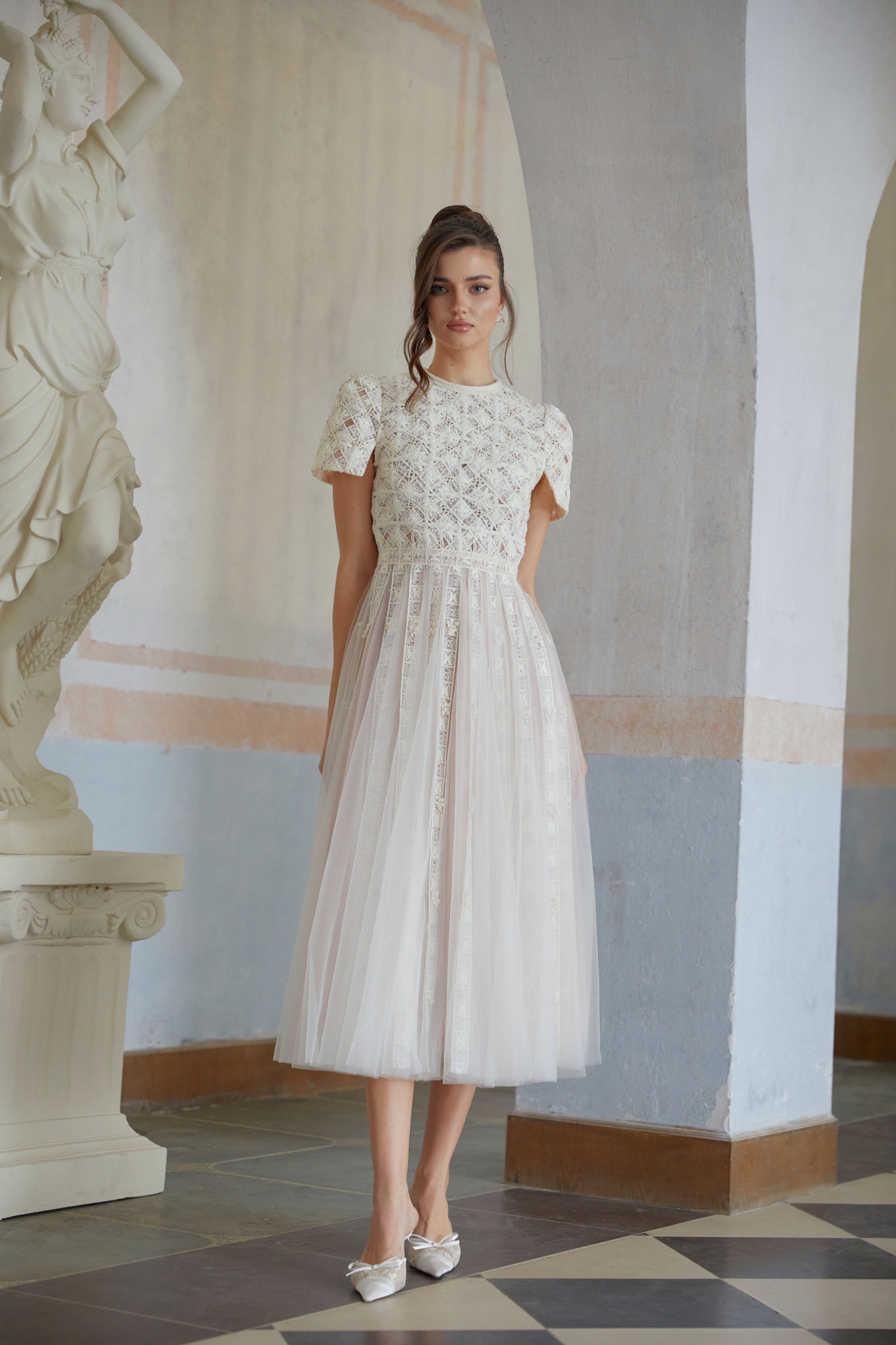 Jorunn White Braided Floral Crochet Midi Dress