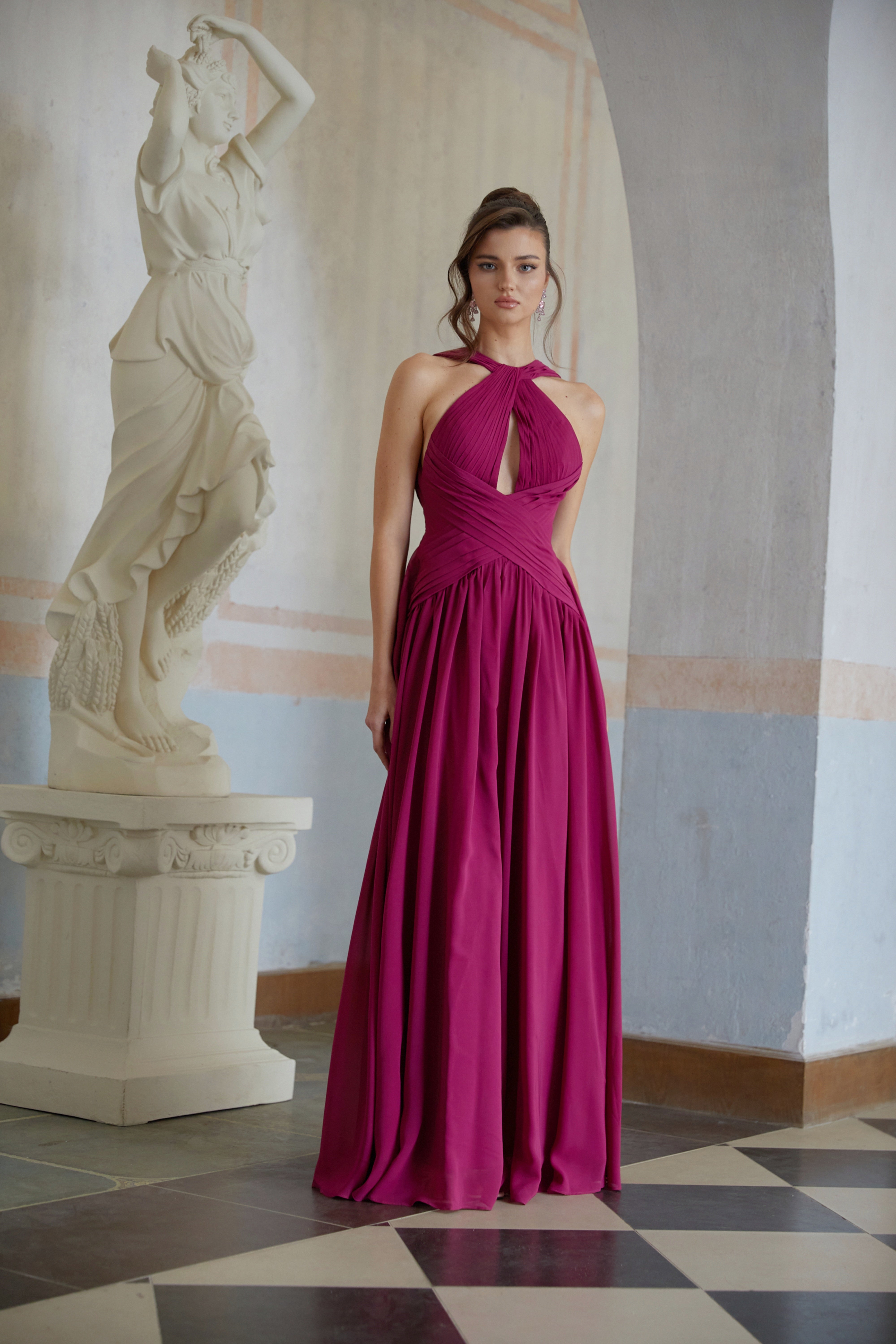 Ioana Purple Cross-Over Pleated Maxi Dress