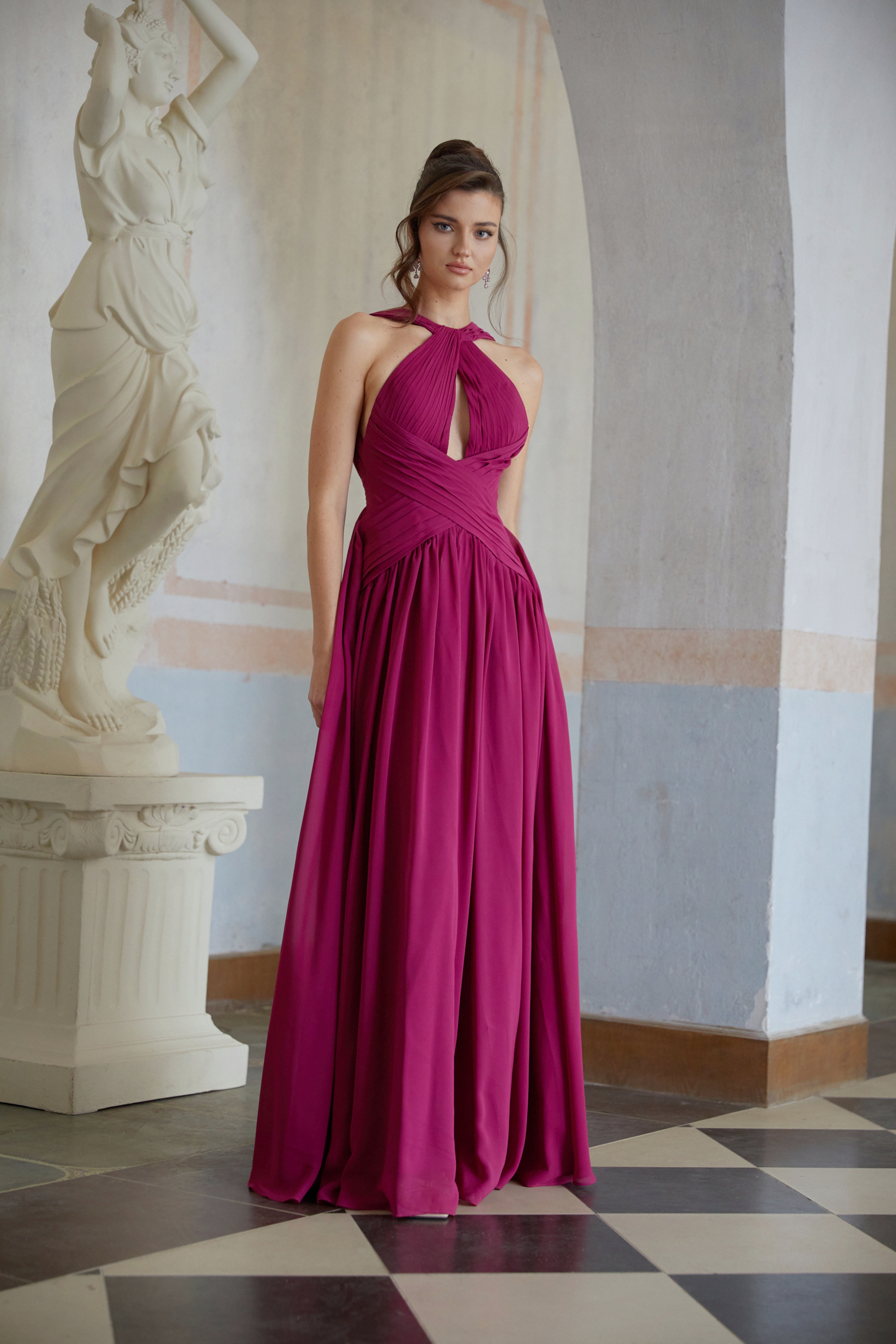 Ioana Purple Cross-Over Pleated Maxi Dress