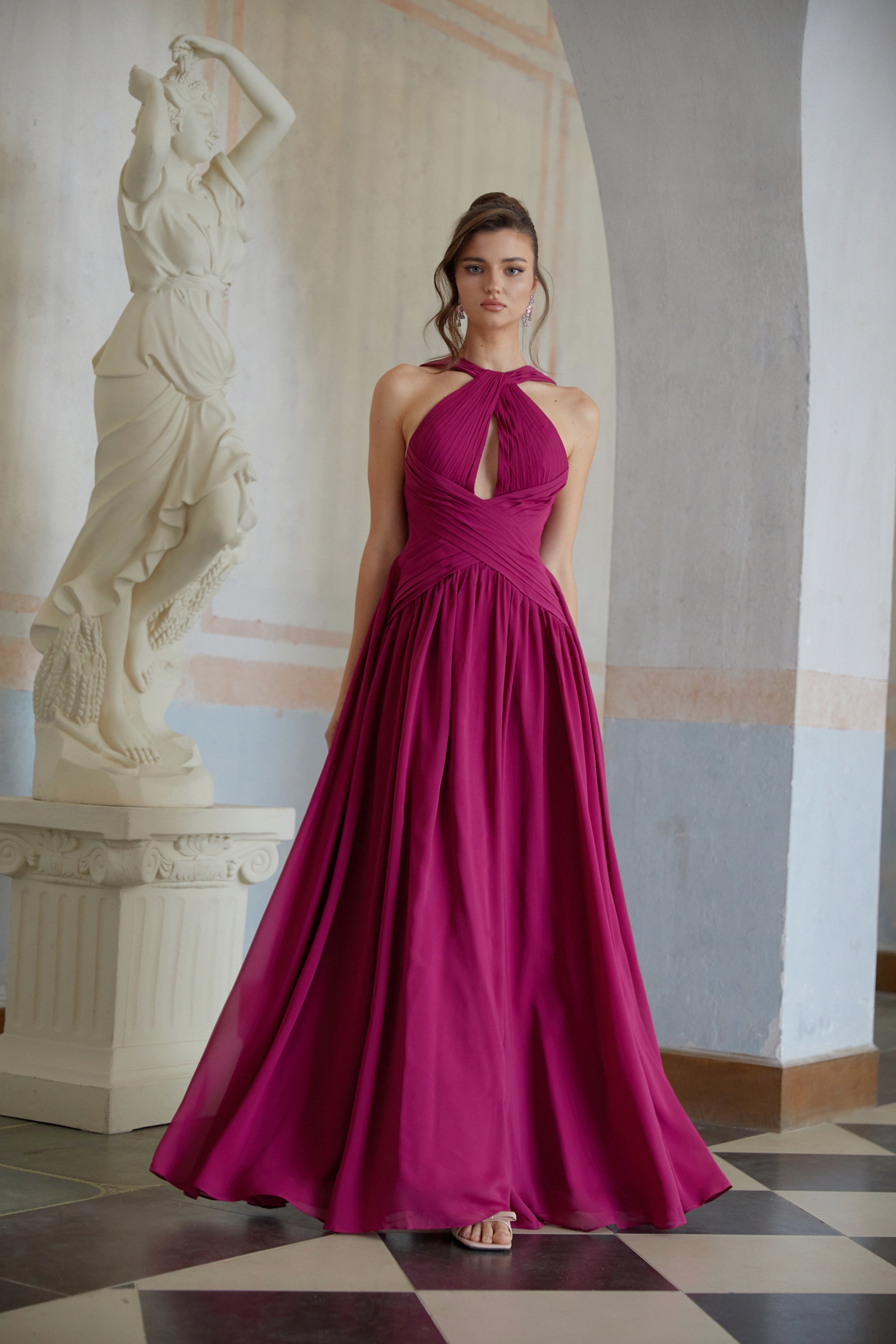 Ioana Purple Cross-Over Pleated Maxi Dress