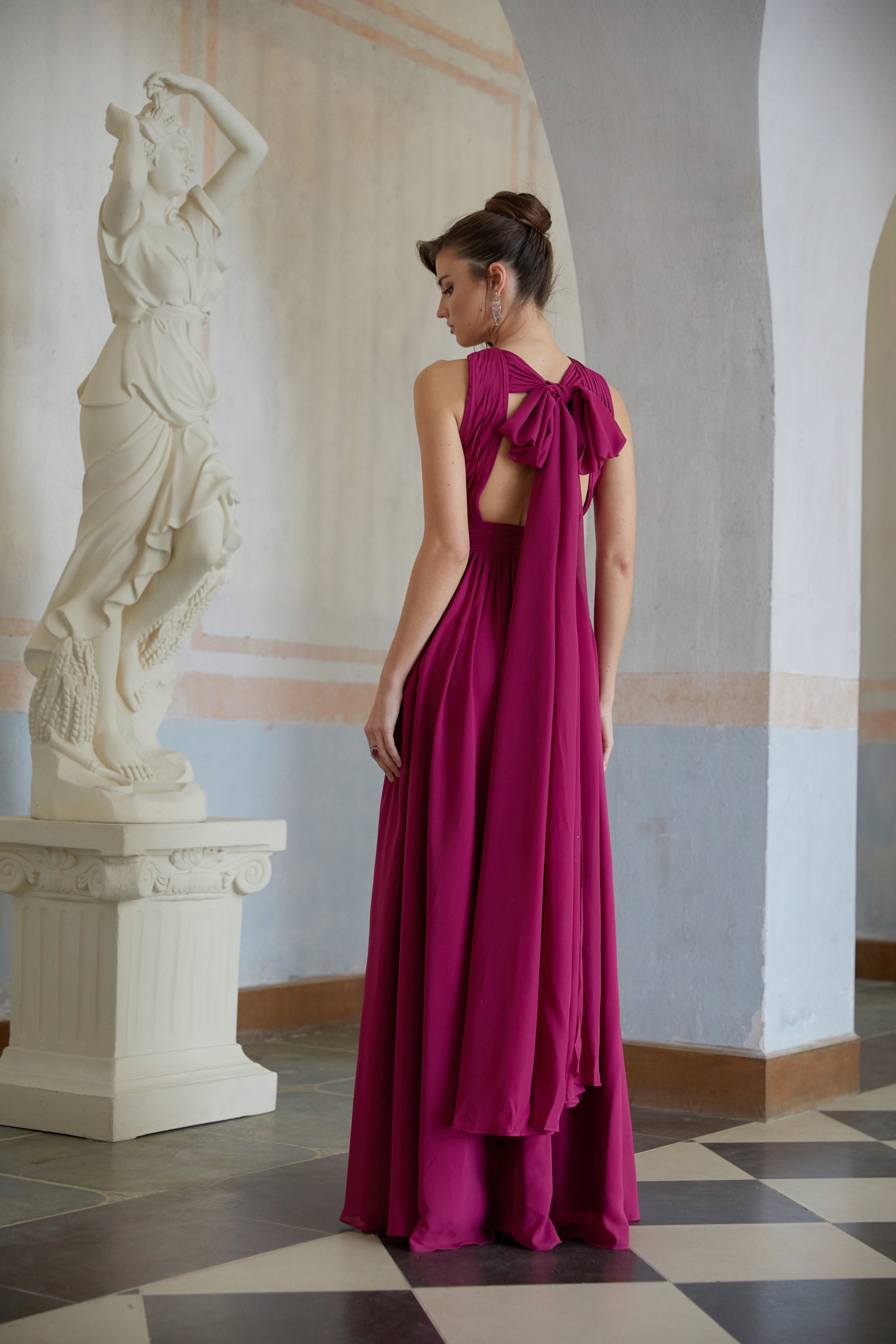 Ioana Purple Cross-Over Pleated Maxi Dress