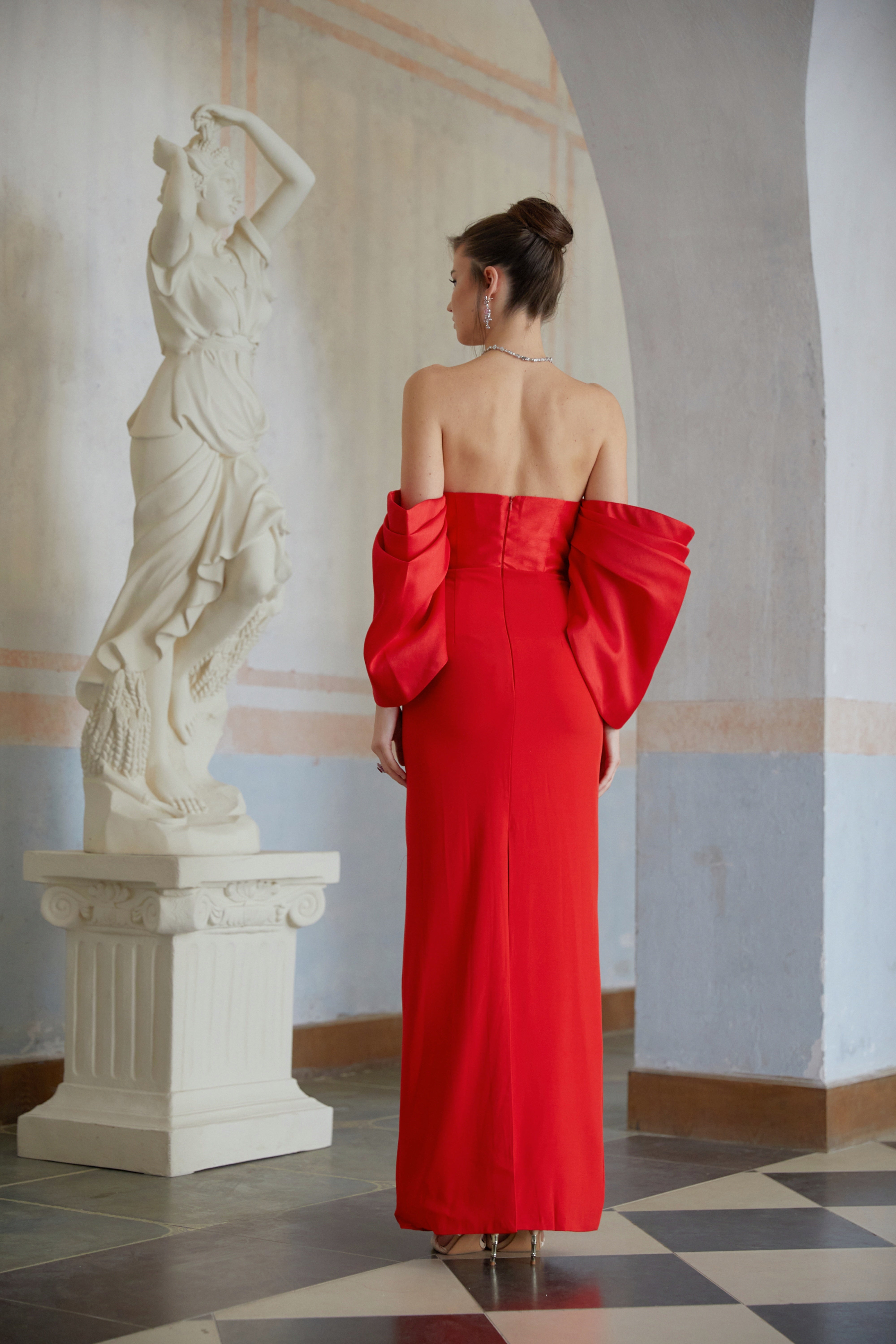 Verity Red Off Shoulder Gathered Maxi Gown