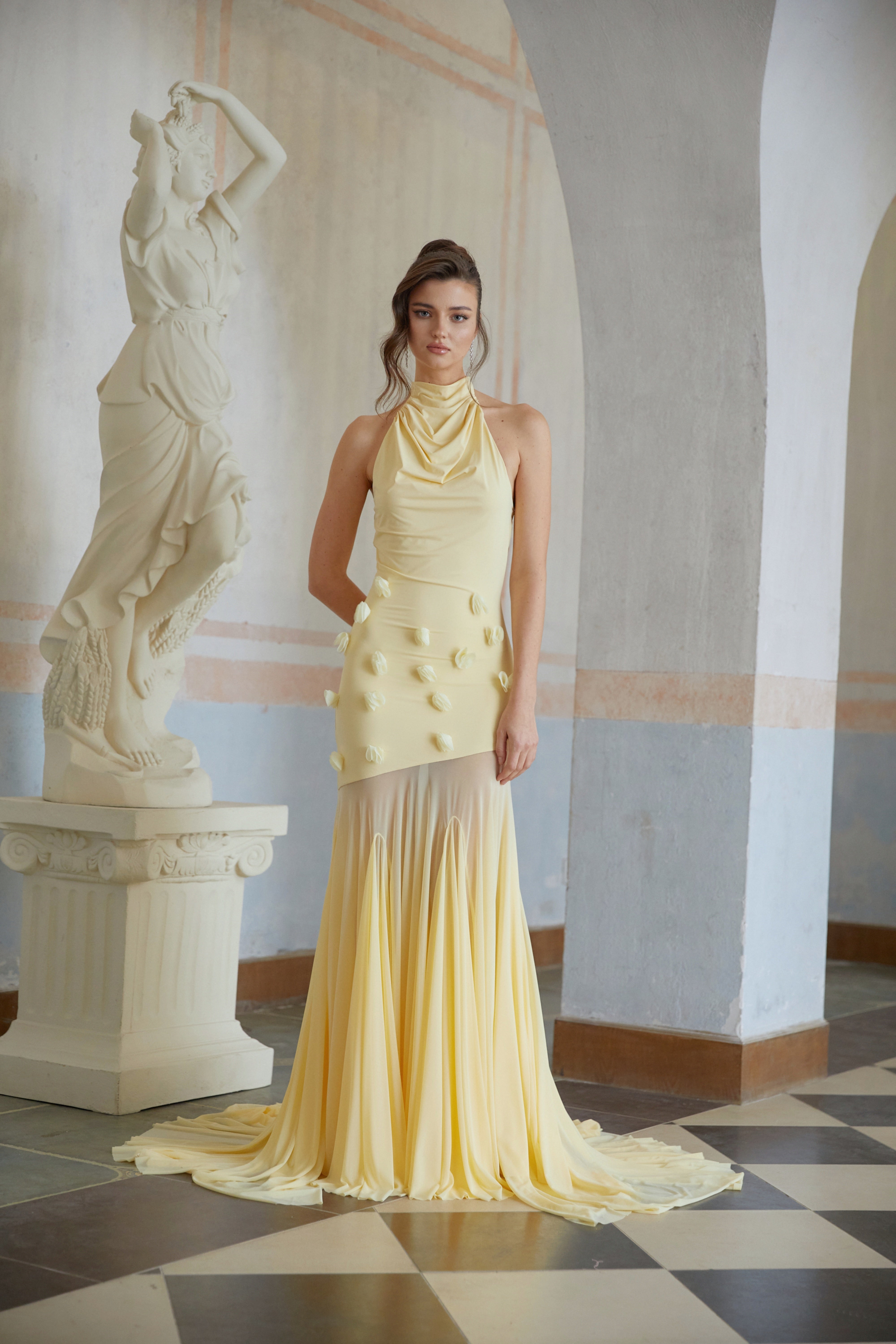 Yvette Yellow 3D Petal Mermaid Maxi Dress