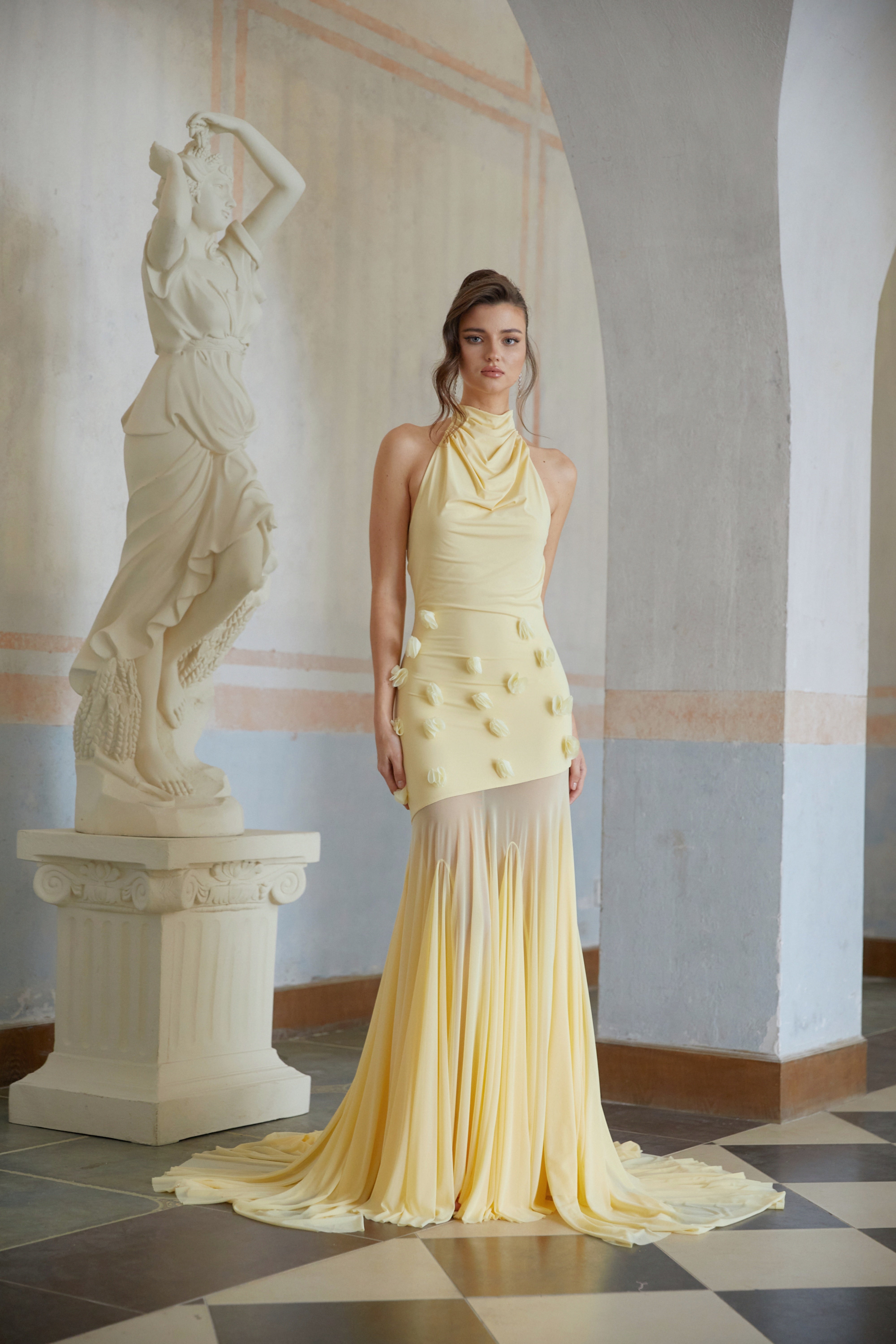 Yvette Yellow 3D Petal Mermaid Maxi Dress