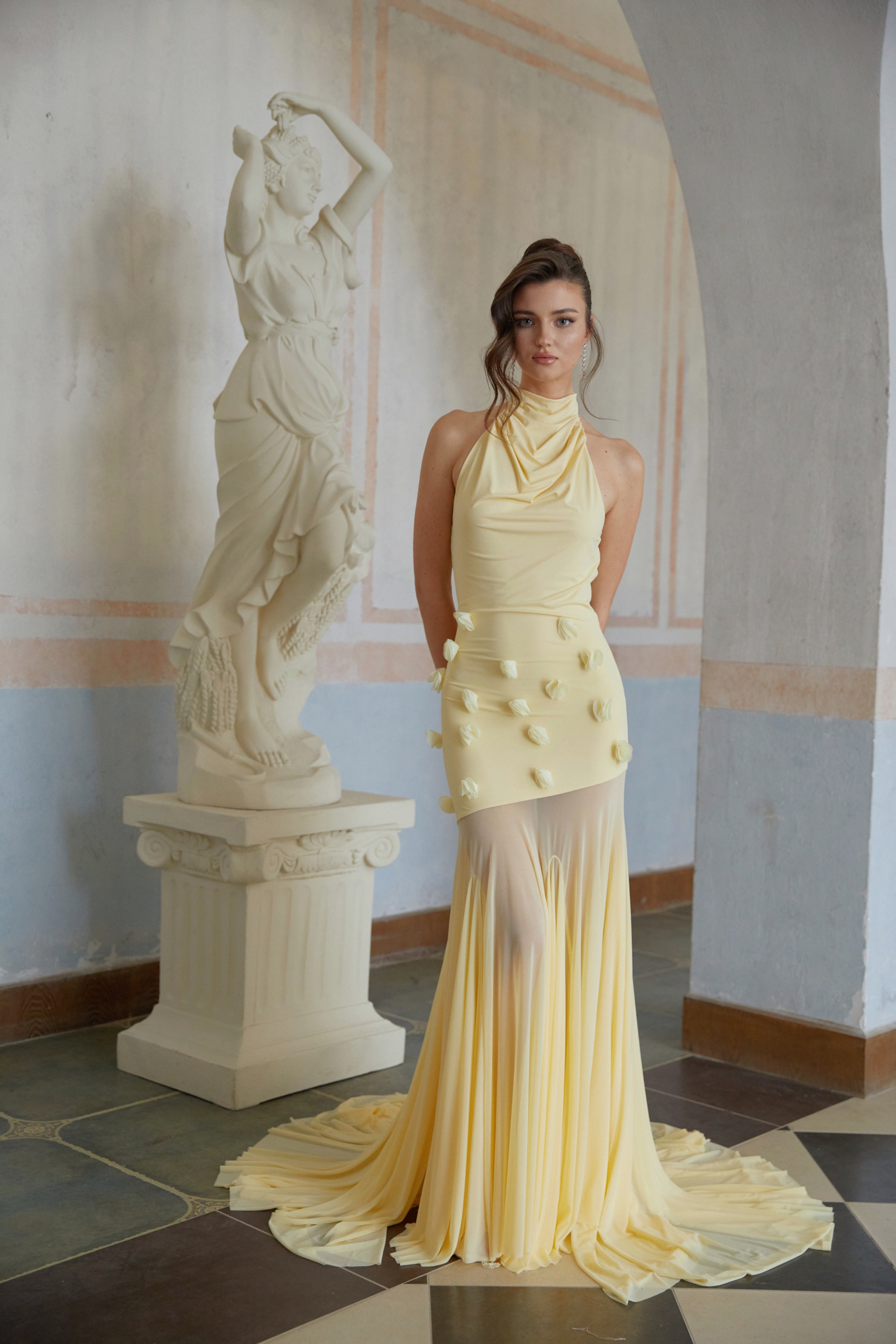 Yvette Yellow 3D Petal Mermaid Maxi Dress