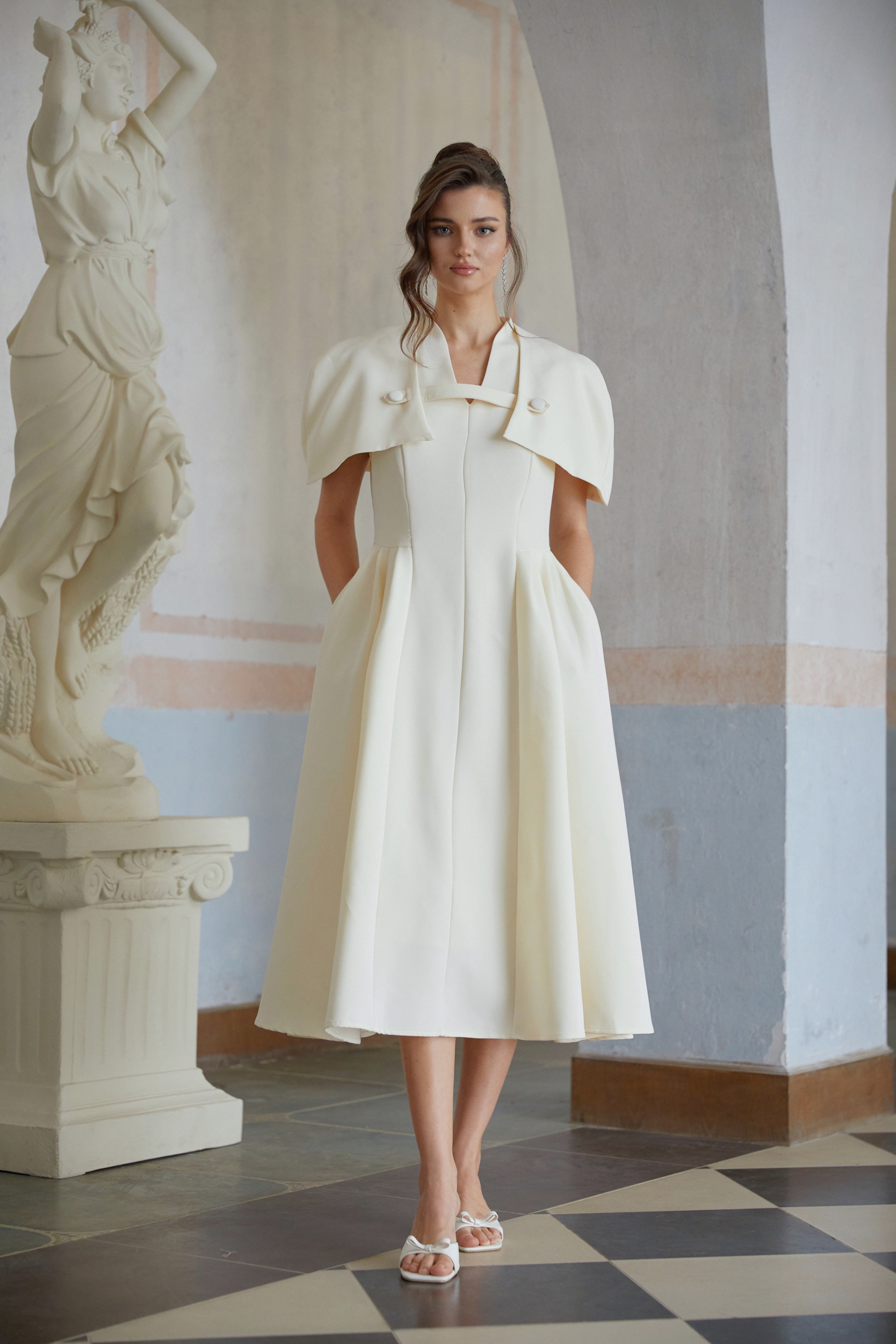 Lovisa Neutral Shawl Detail Shirred Midi Dress