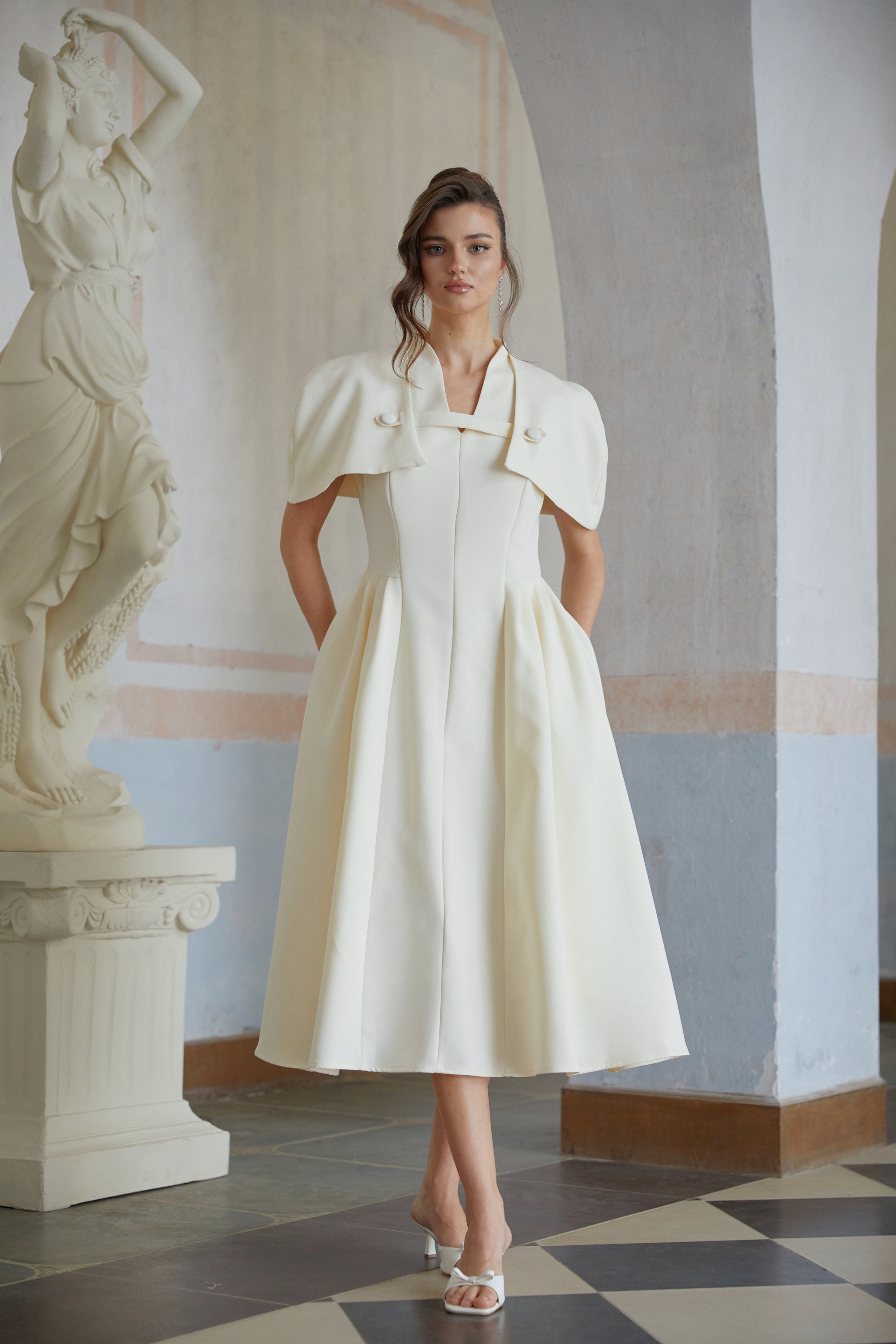 Lovisa Neutral Shawl Detail Shirred Midi Dress