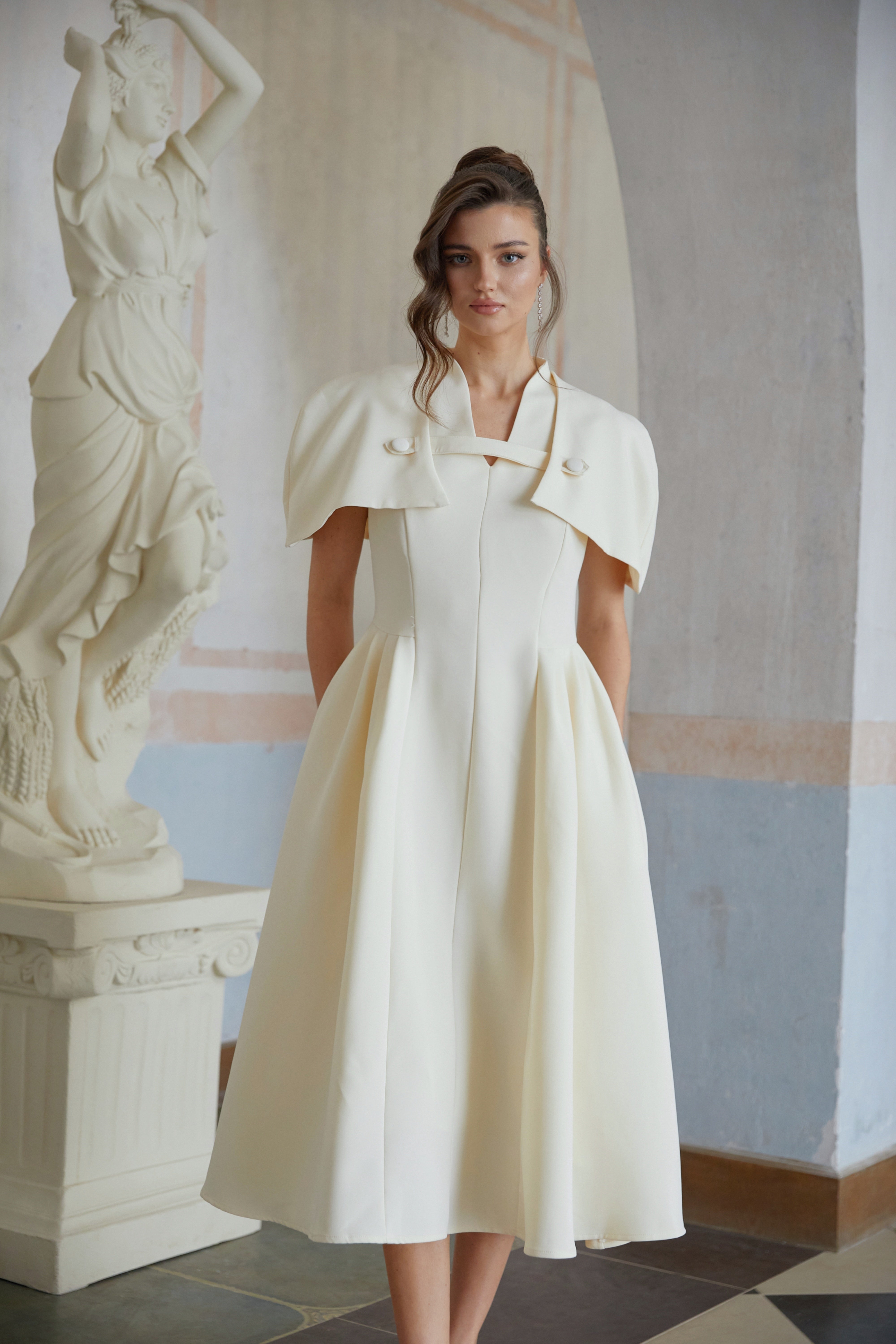 Lovisa Neutral Shawl Detail Shirred Midi Dress