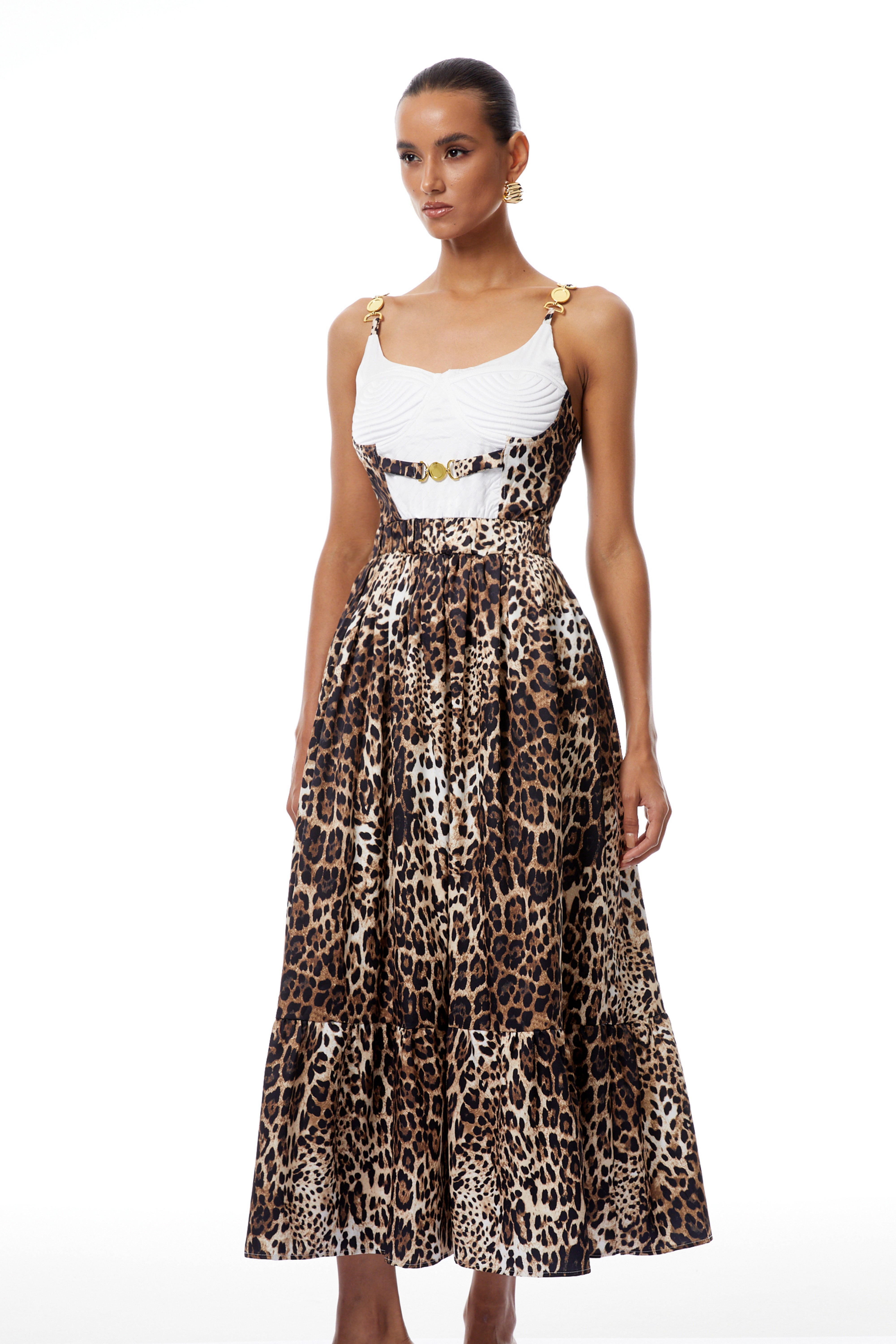 Allegra Brown Maxikleid mit Leopardenmuster