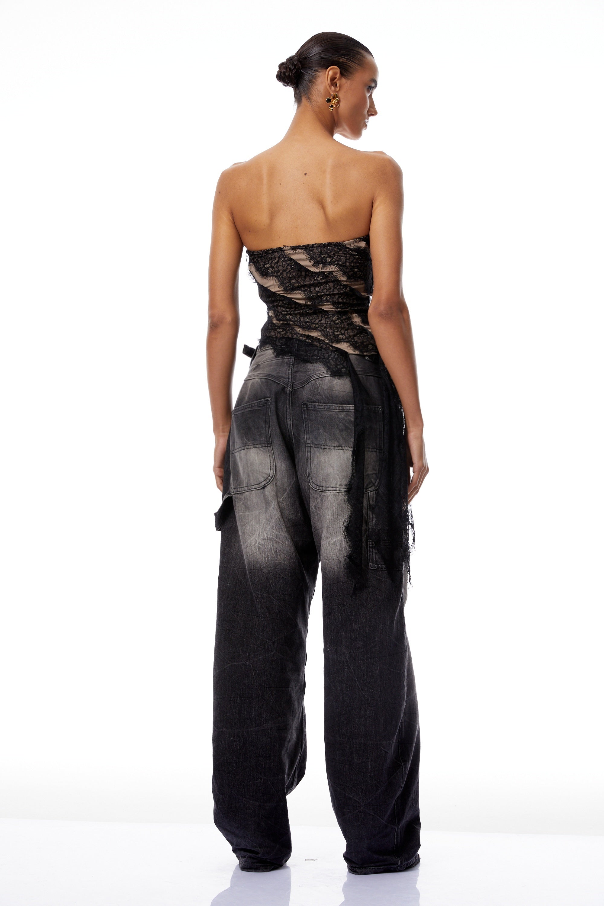 Giulia Black Lace Ribbon Panel Crop Top