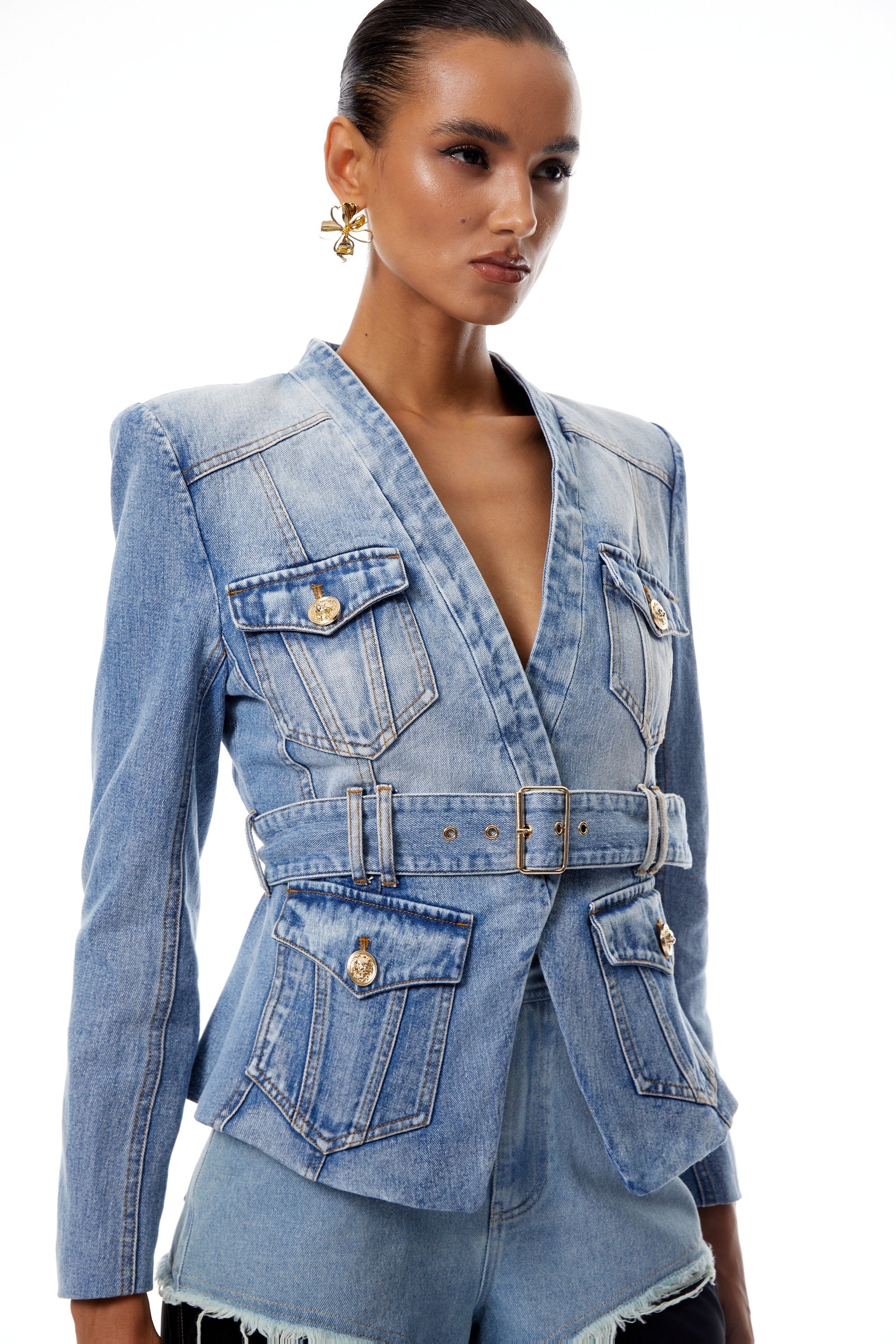 Edda Light Blue Belted Denim Jacket