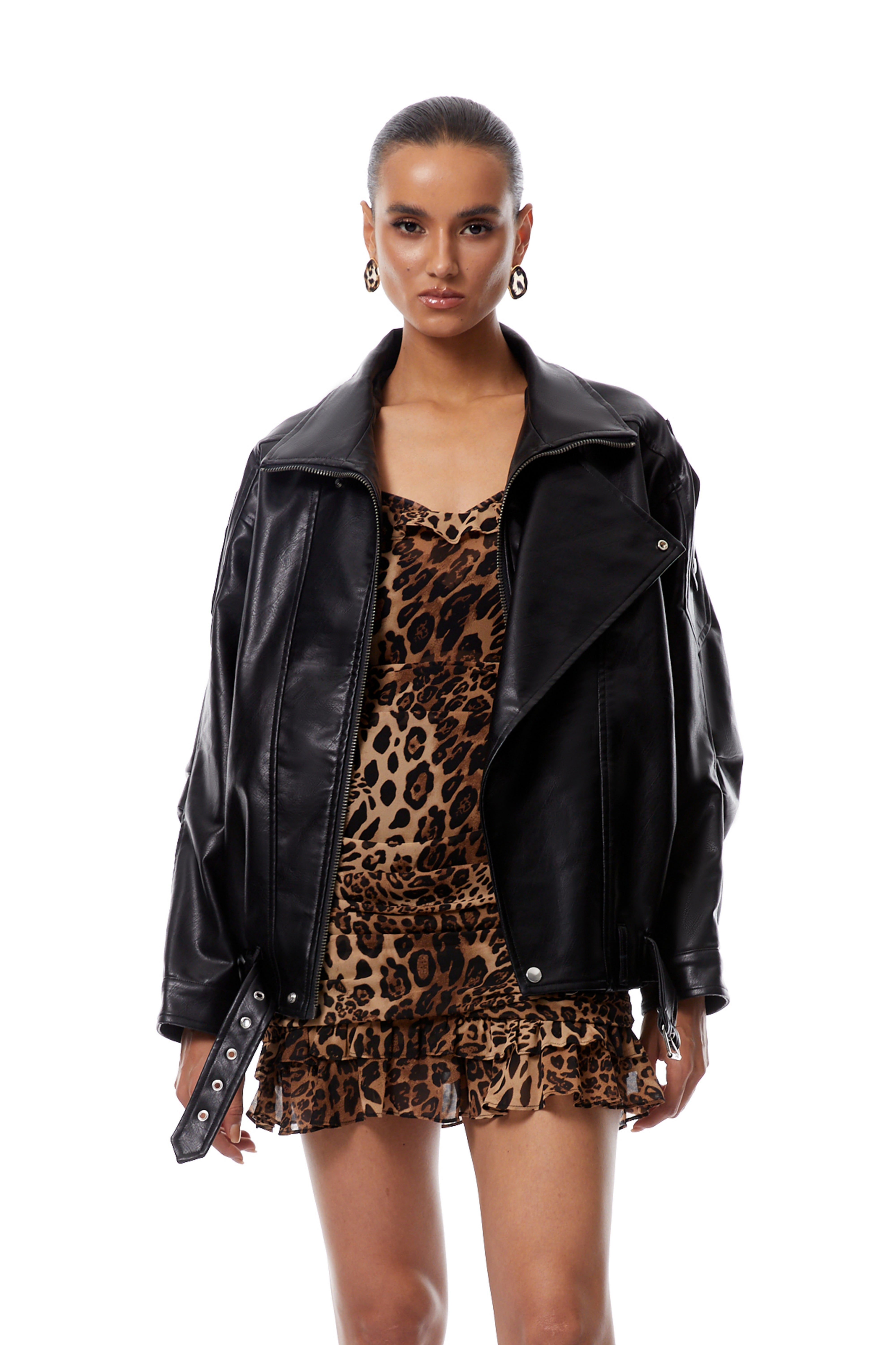 Antonella Schwarze Lederjacke mit Gürtel