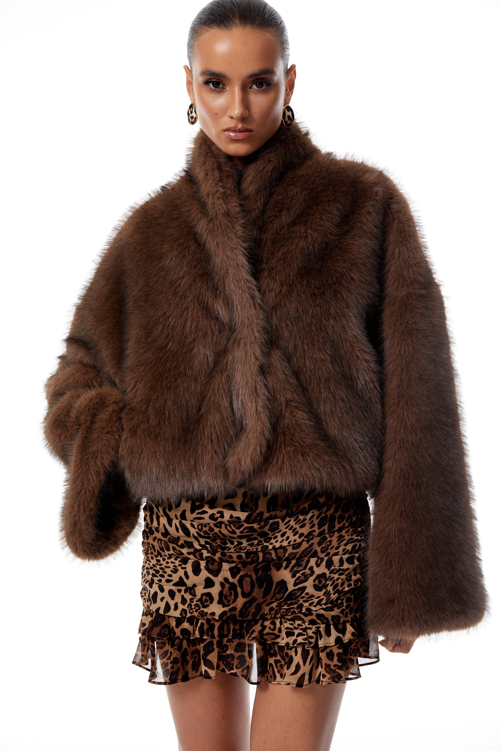Solveig Brown Faux-Fur Short Coat
