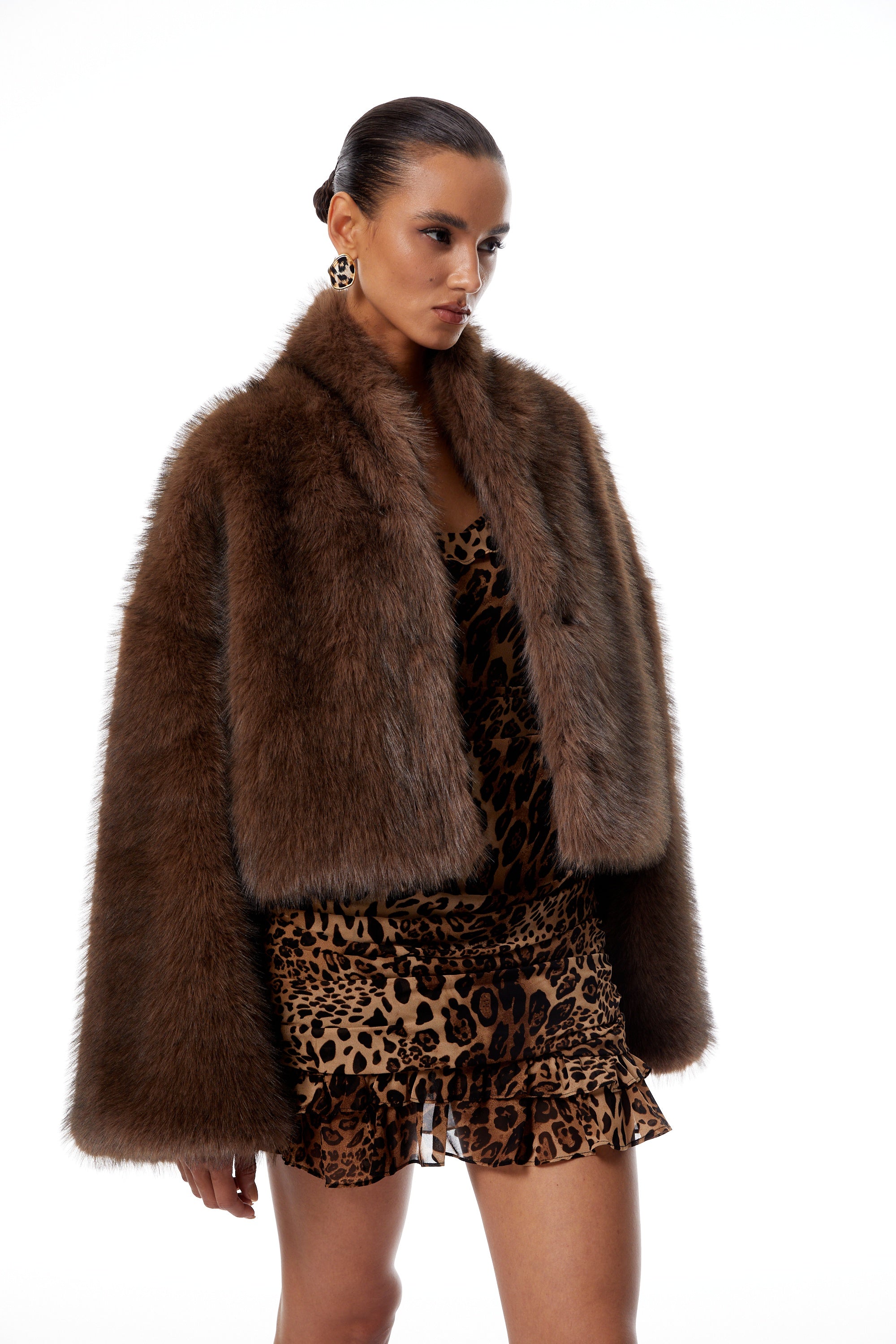 Solveig Brown Faux-Fur Short Coat