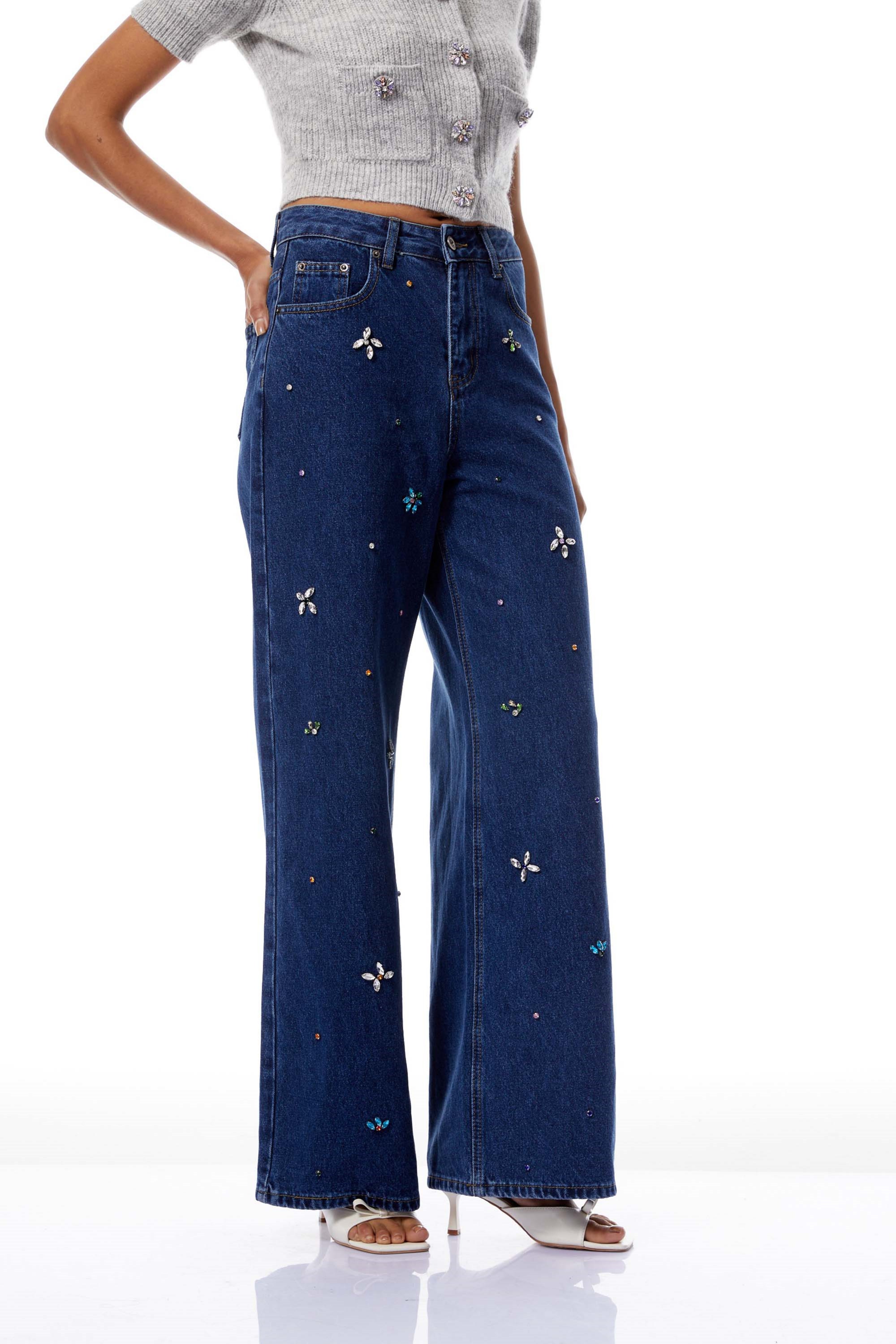 Caoimhe Indigo Blue Crystal Floral Jeans