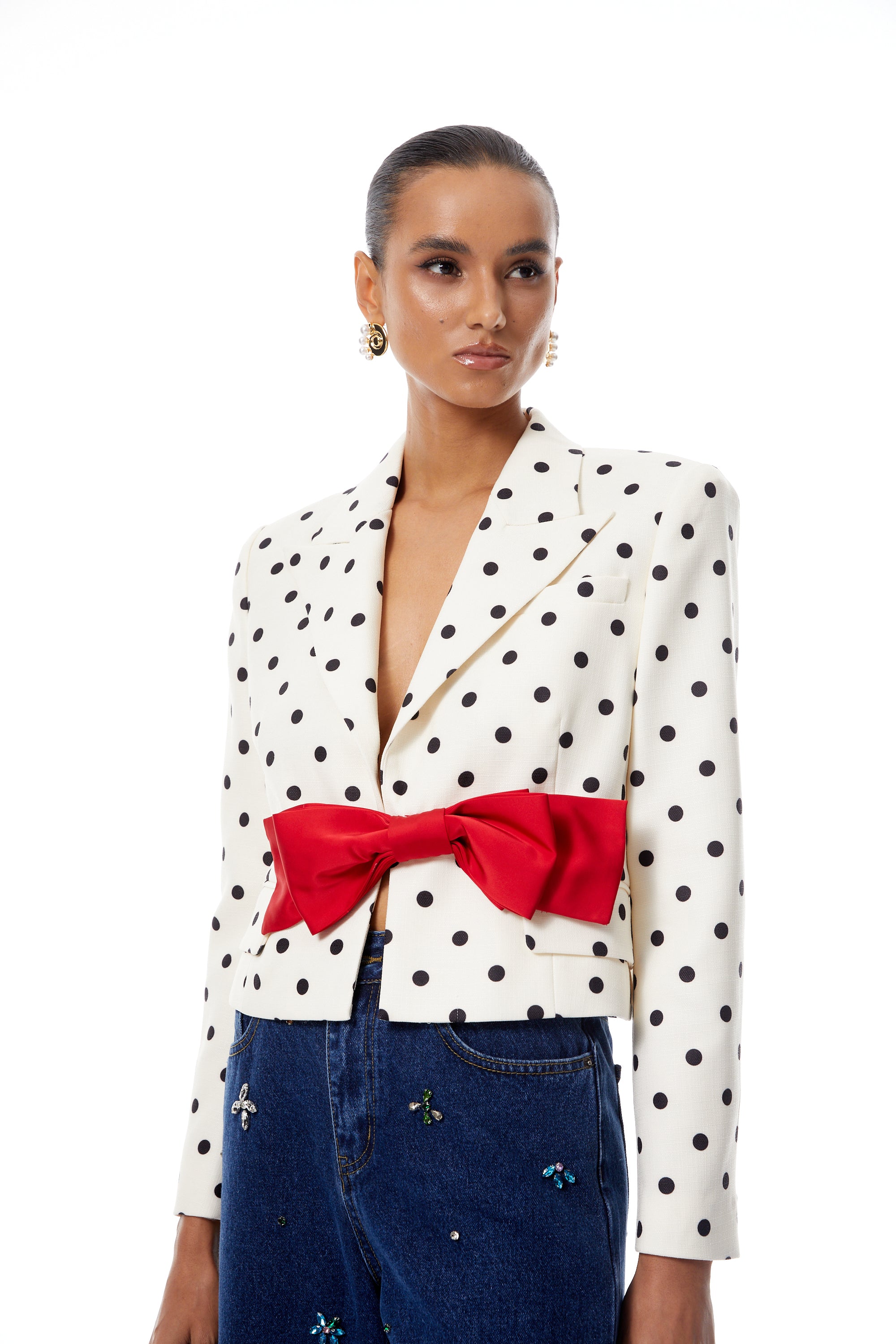 Valentine White Bowknot Polka Dot Short Jacket