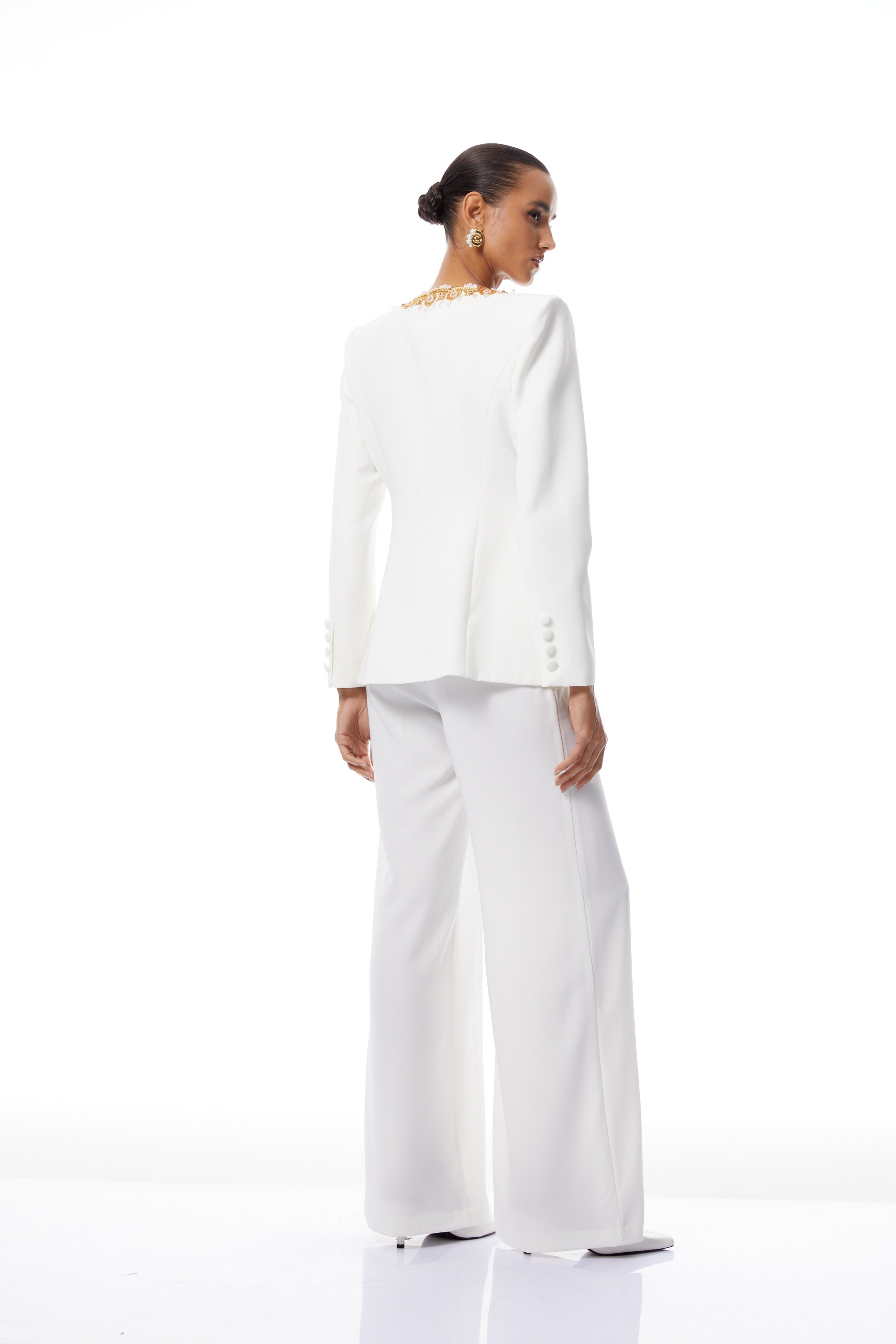 Leopoldine White Embellished Blazer & Trousers Set