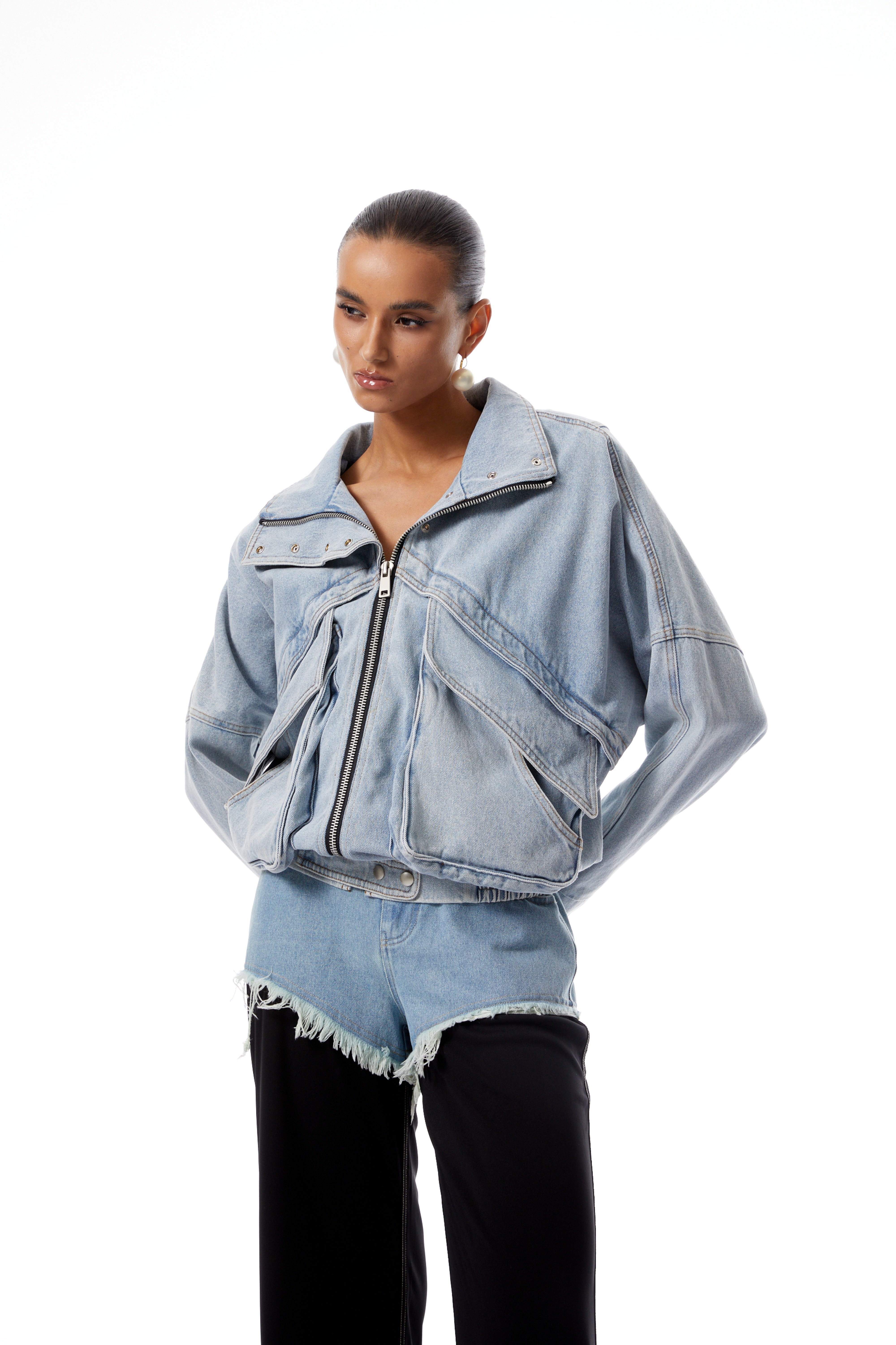 Emilia Blue Layered Cargo Pocket Denim Jacket