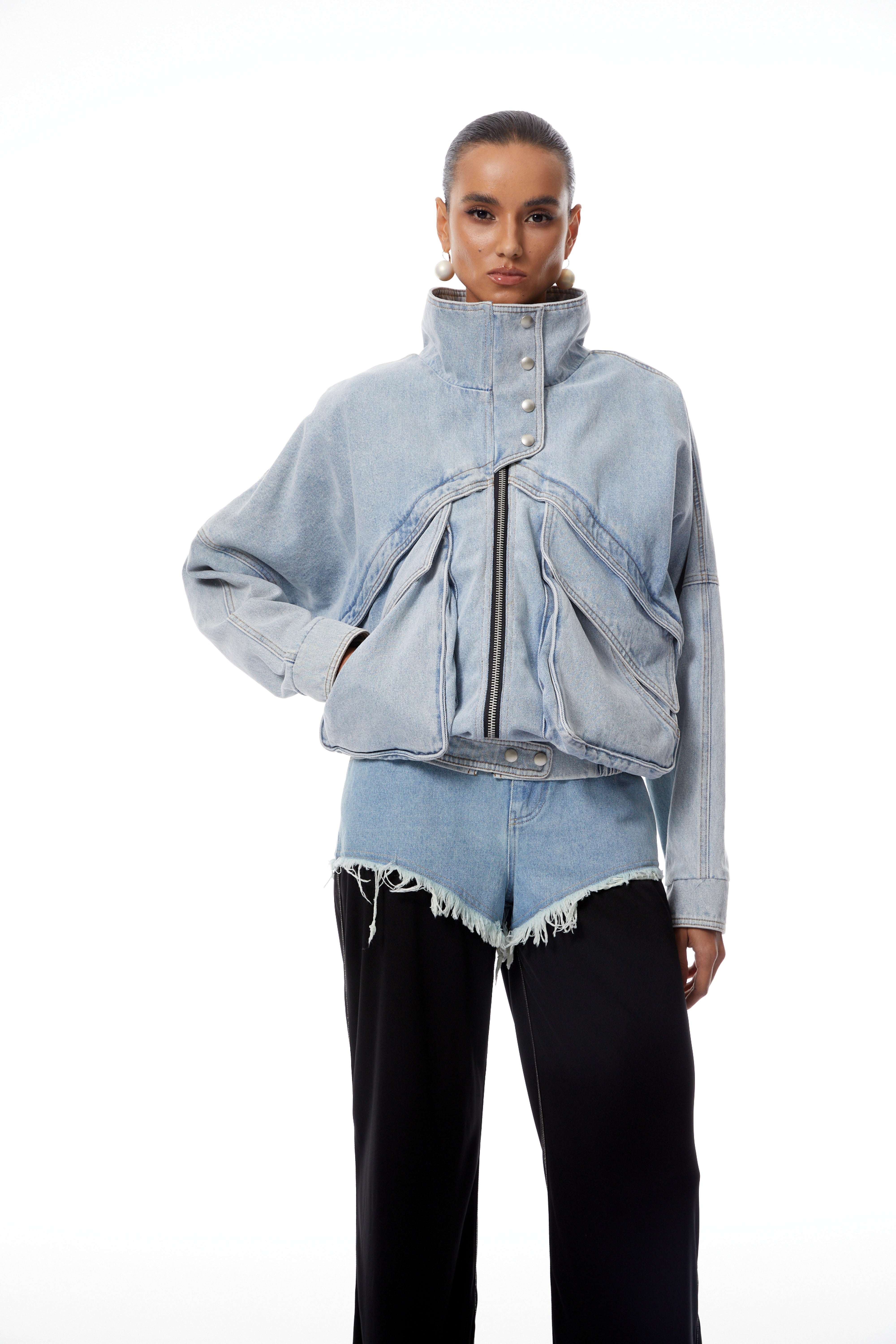 Emilia Blue Layered Cargo Pocket Denim Jacket
