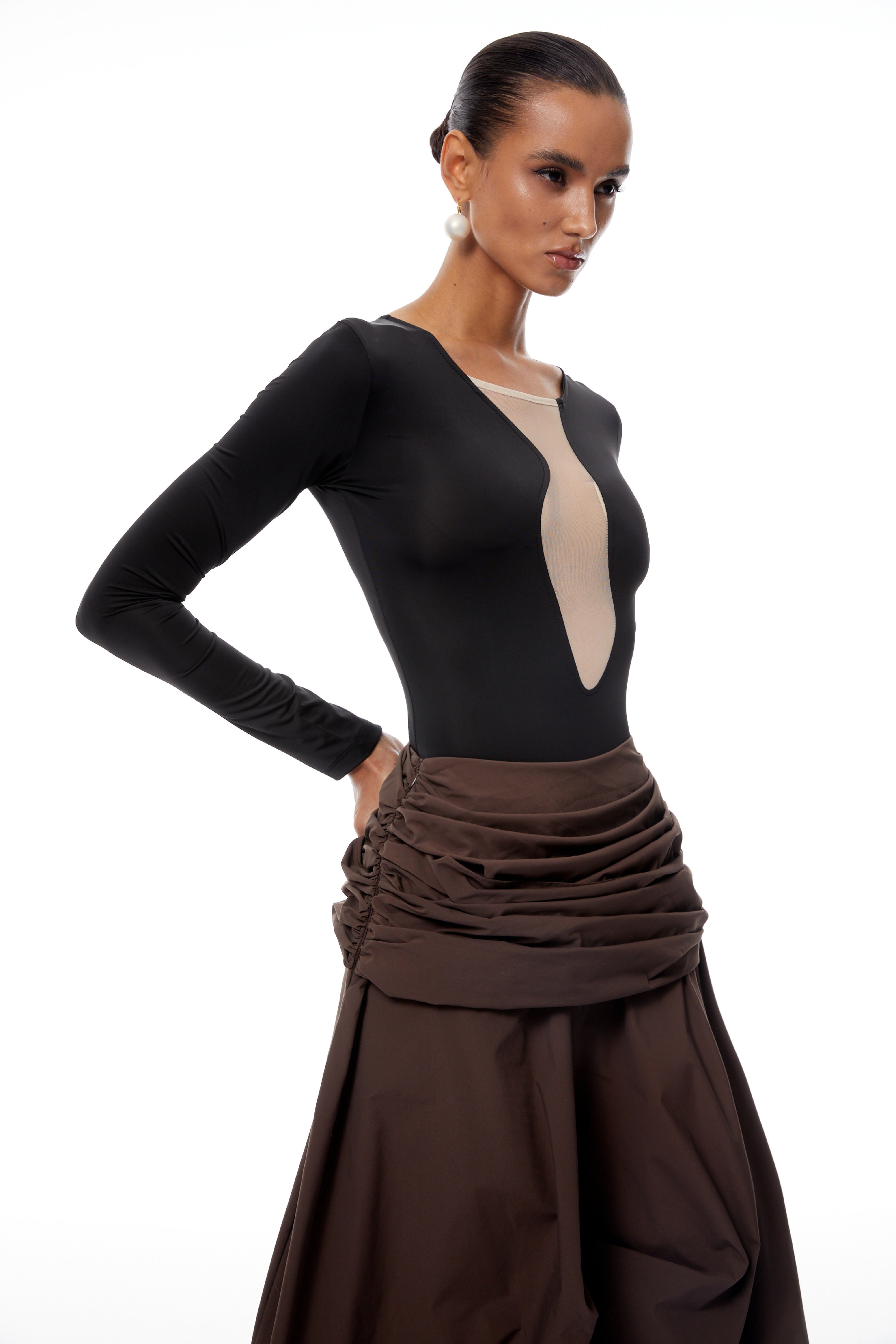 Schwarzer Sélène-Body mit Mesh-Einsätzen