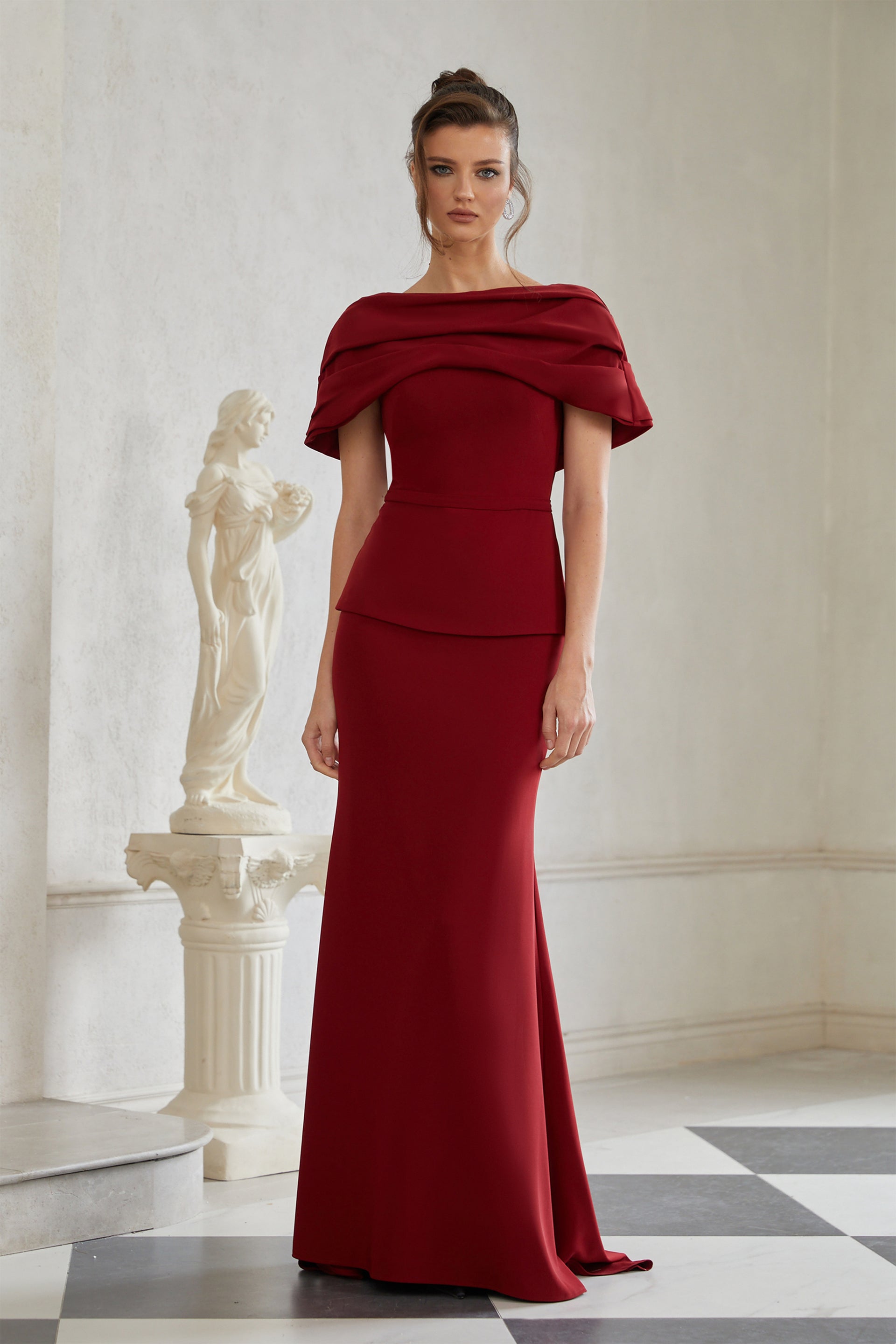 Lauren Red Ruched Shawl Detail Maxi Dress Lauren Red Ruched Shawl Detail Maxi Dress