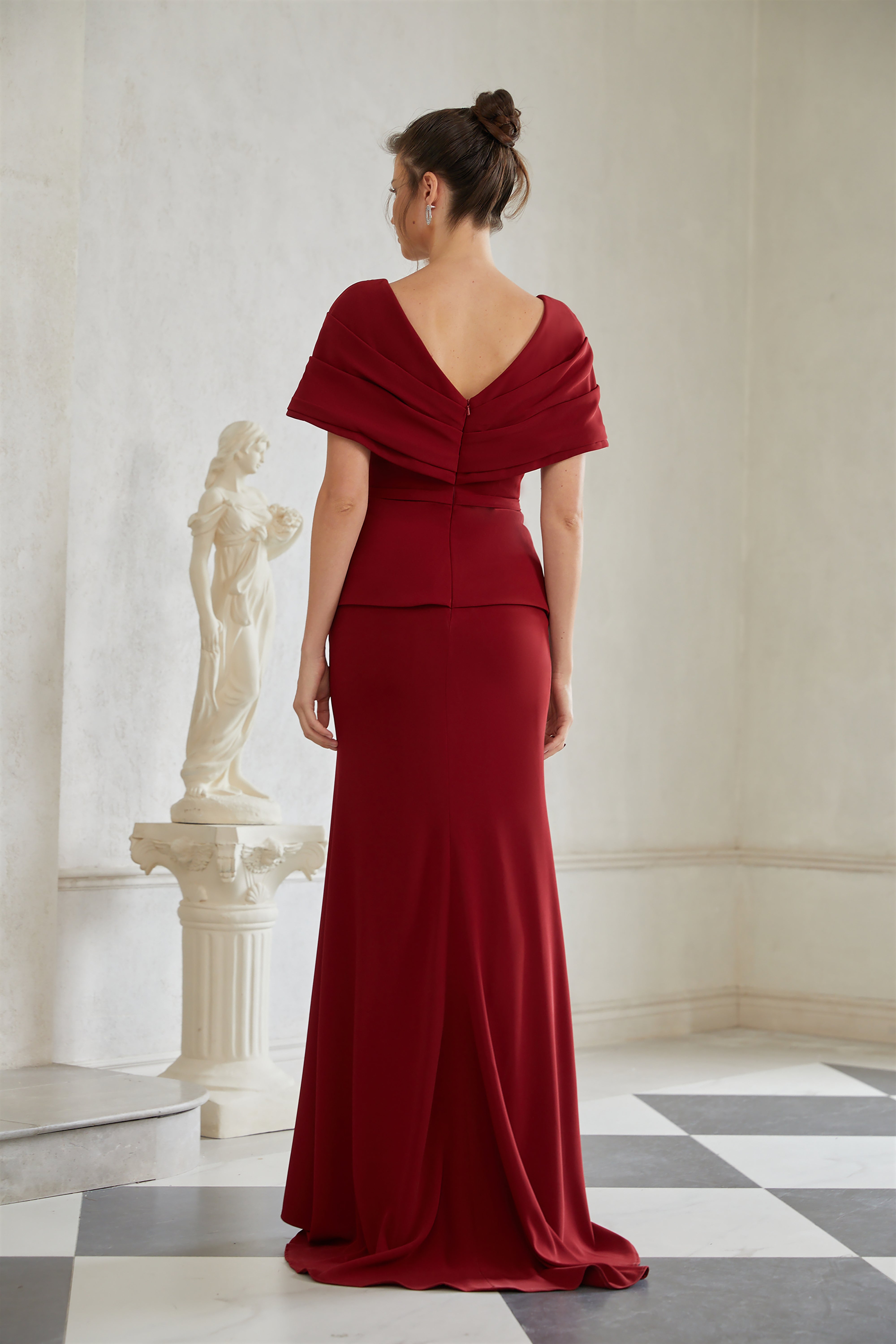 Lauren rotes Maxikleid mit gerafftem Schaldetail
