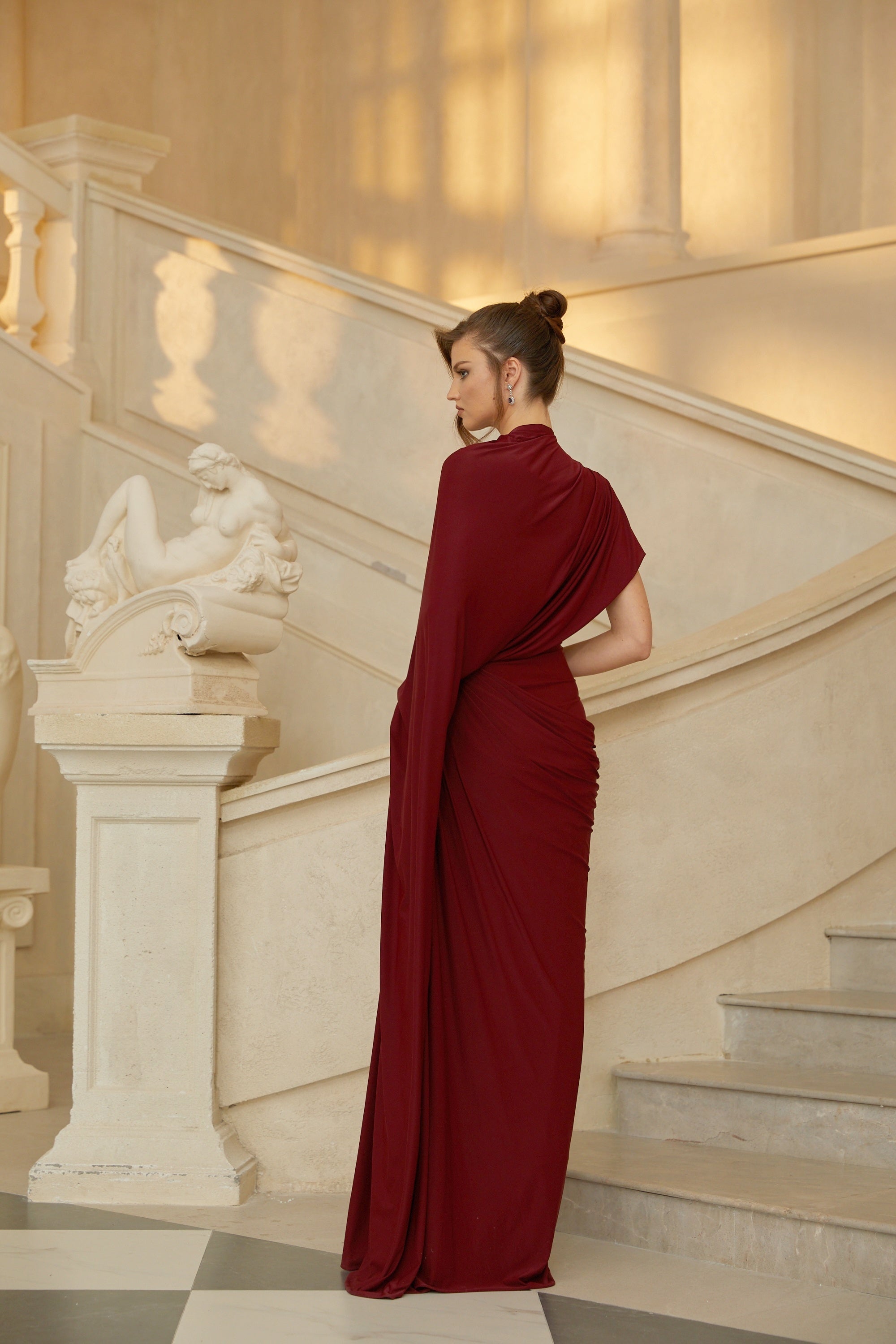 Fenella Red Asymmetrical Draped Cape & Dress Matching Set